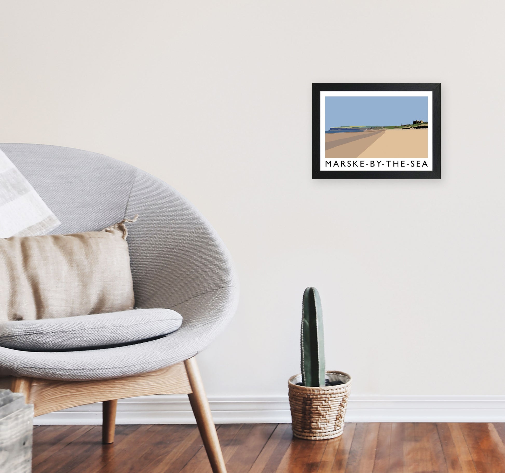 Marske-By-The-Sea Travel Art Print by Richard O'Neill, Framed Wall Art A4 White Frame