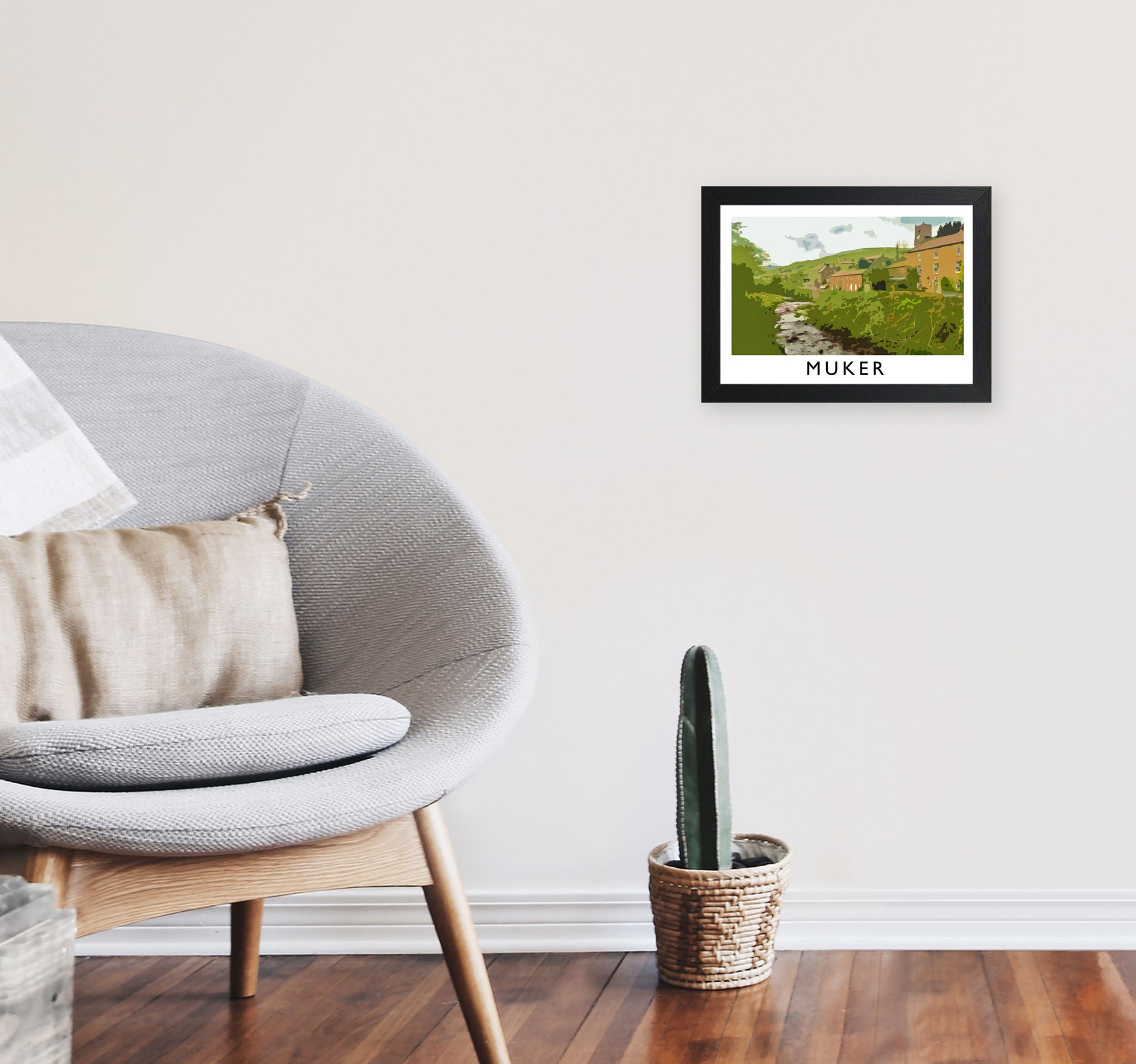 Muker Travel Art Print by Richard O'Neill, Framed Wall Art A4 White Frame