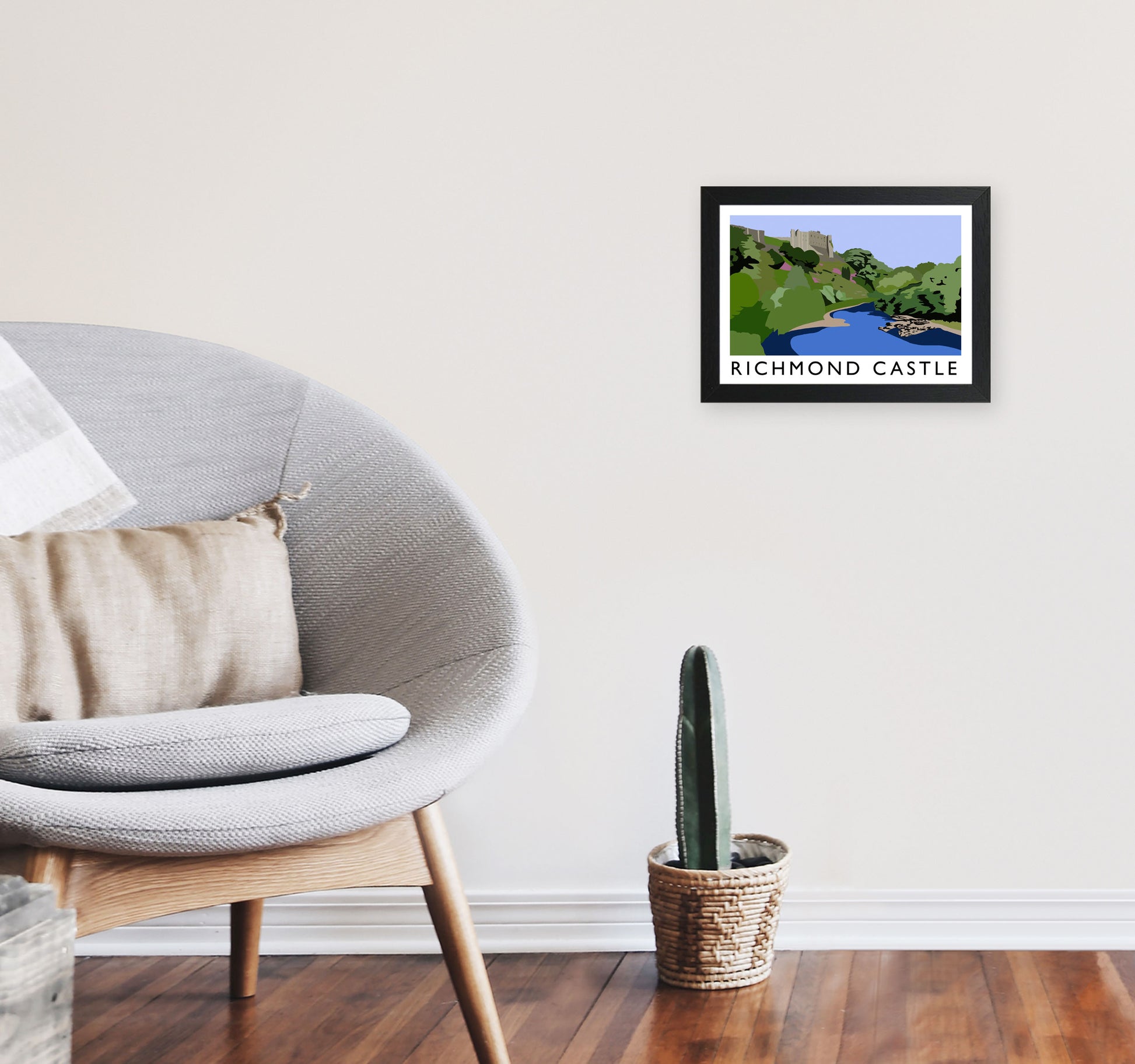 Richmond Castle Digital Art Print by Richard O'Neill, Framed Wall Art A4 White Frame