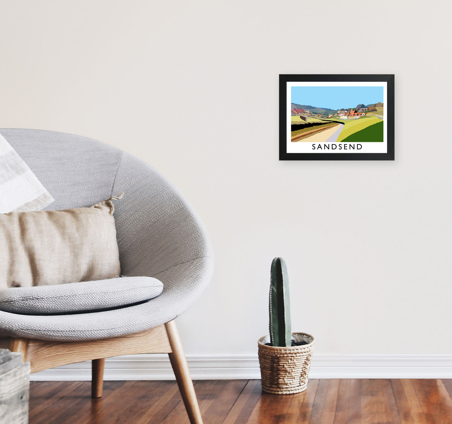 Sandsend Travel Art Print by Richard O'Neill, Framed Wall Art A4 White Frame