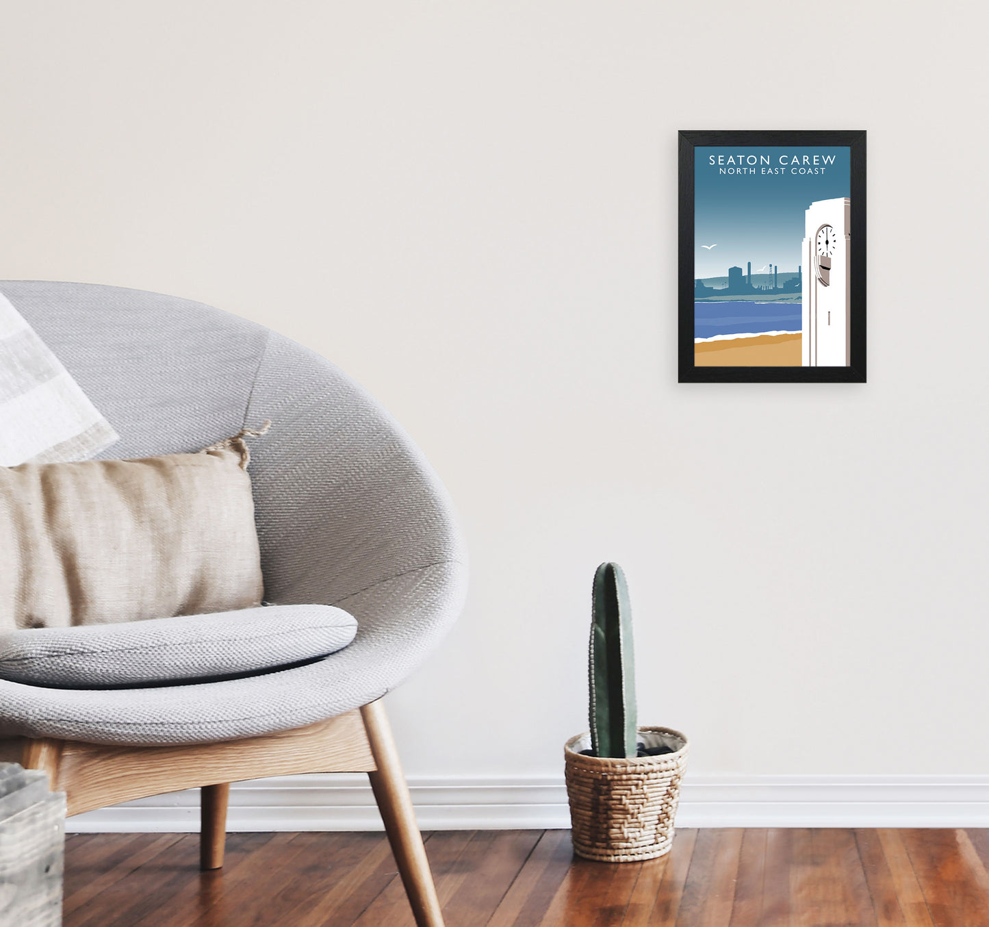 Seaton Carew Portrait North East Coast Travel Art Print by Richard O'Neill A4 White Frame