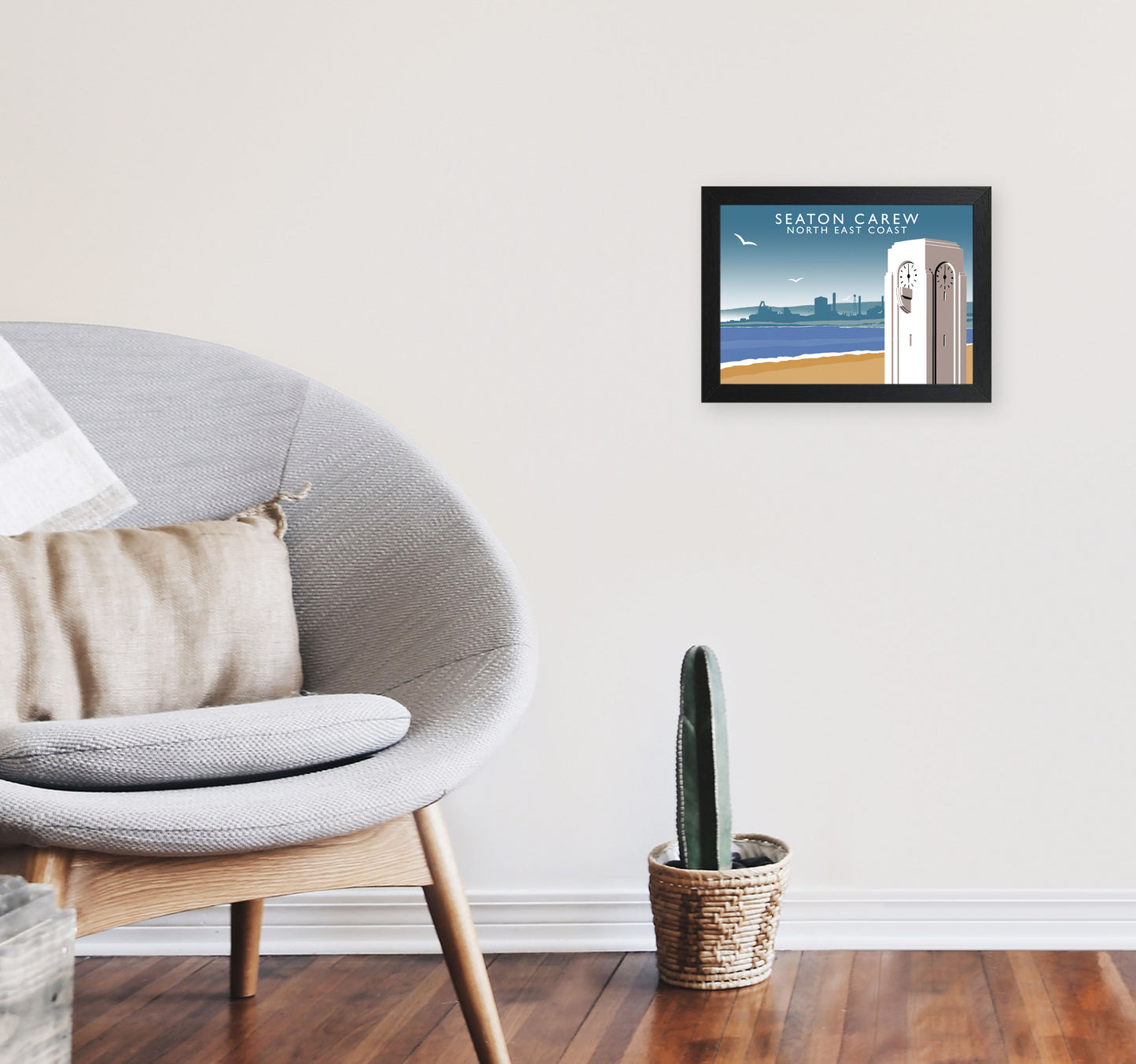 Seaton Carew North East Coast Travel Art Print by Richard O'Neill A4 White Frame