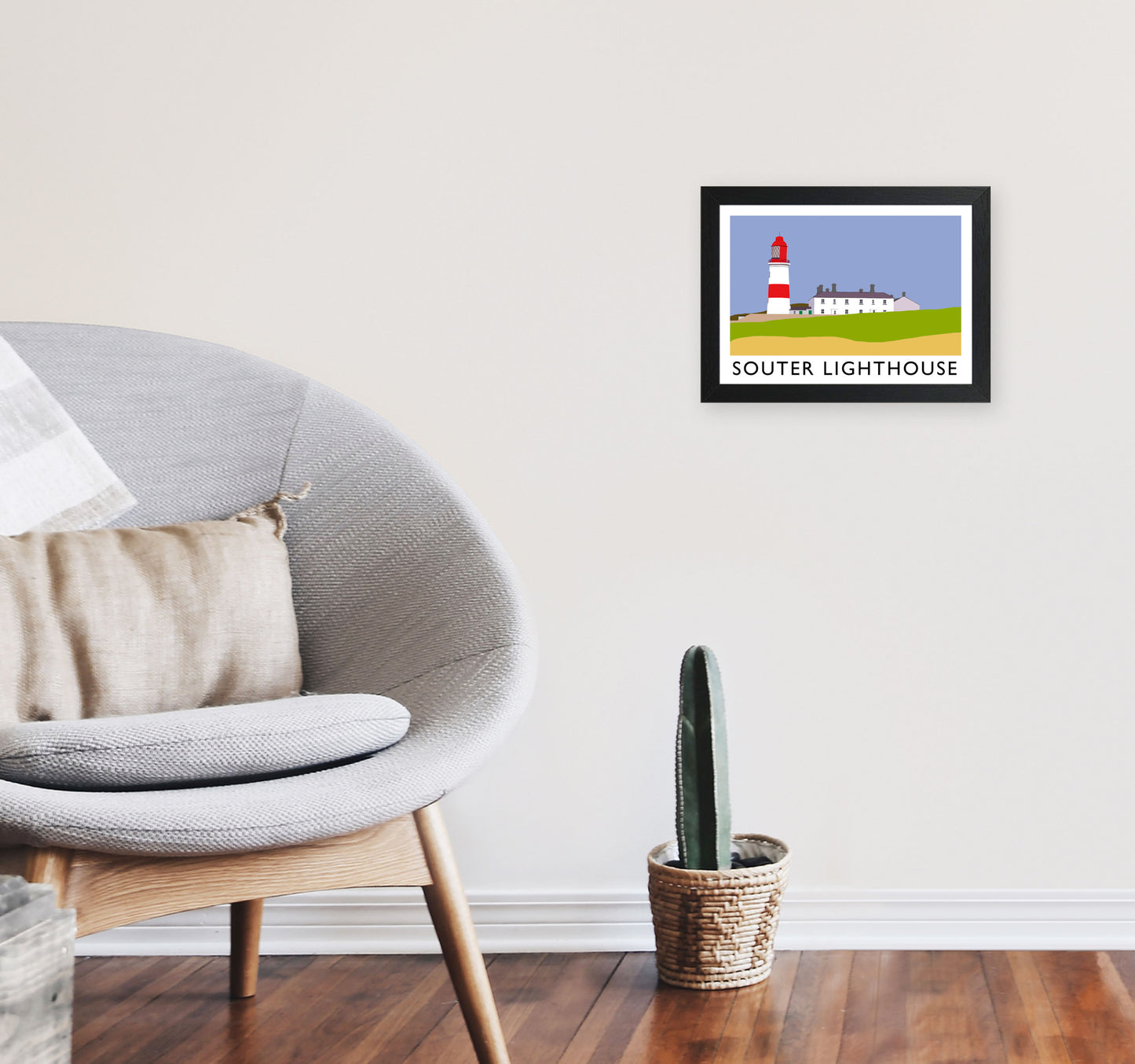 Souter Lighthouse Travel Art Print by Richard O'Neill, Framed Wall Art A4 White Frame