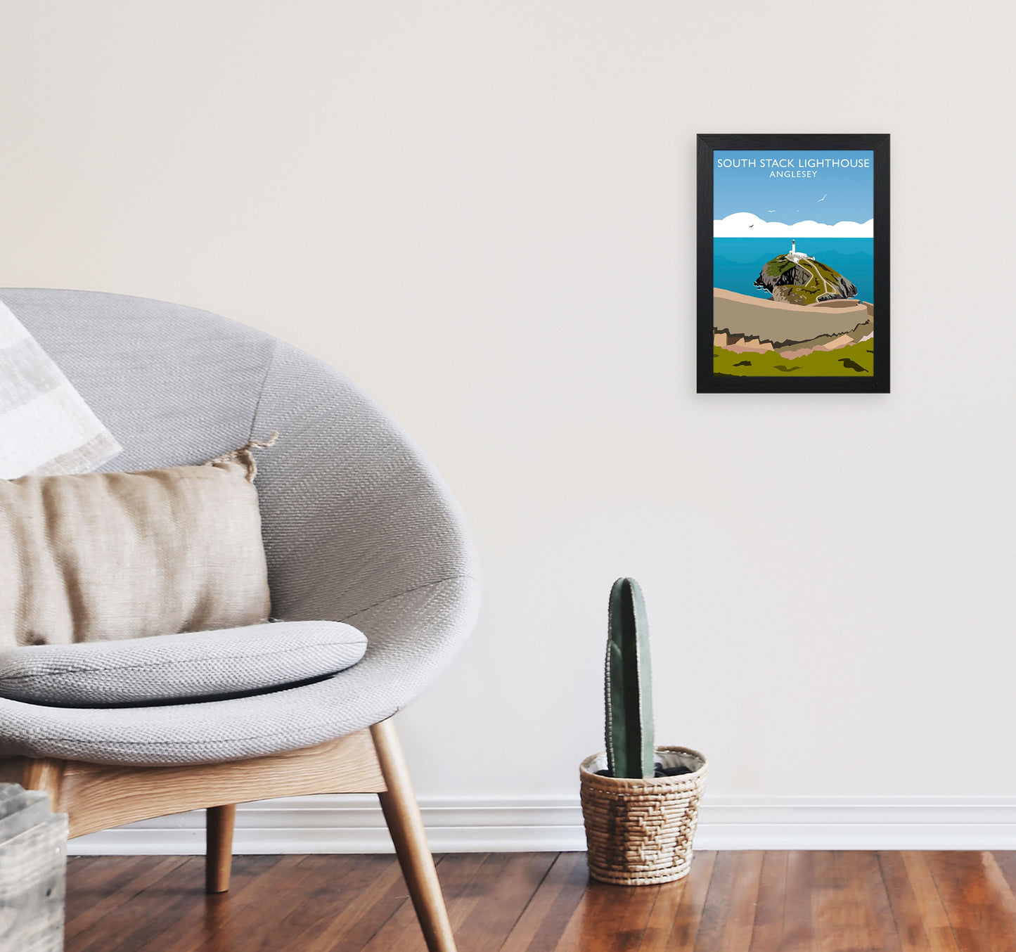 South Stack Lighthouse2 Portrait Anglesey Travel Art Print by Richard O'Neill A4 White Frame