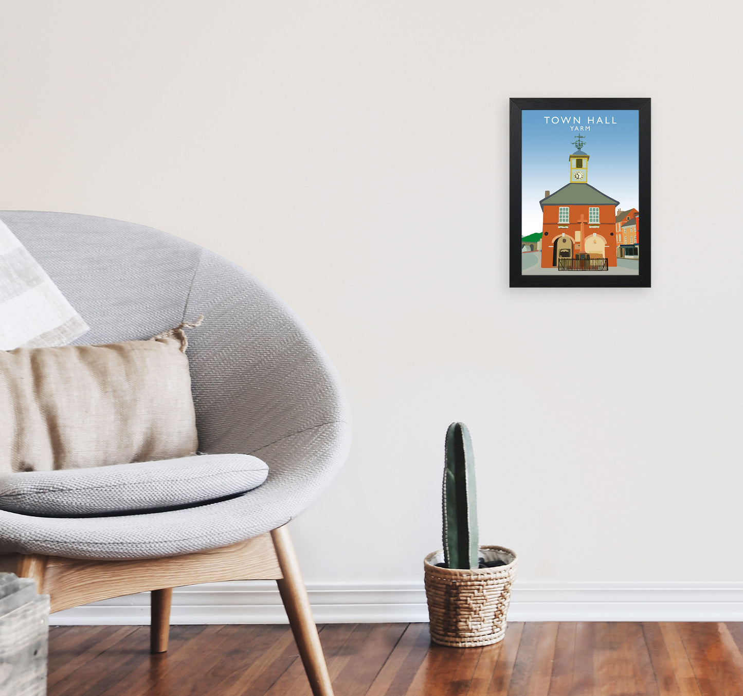 Town Hall Yarm Travel Art Print by Richard O'Neill, Framed Wall Art A4 White Frame