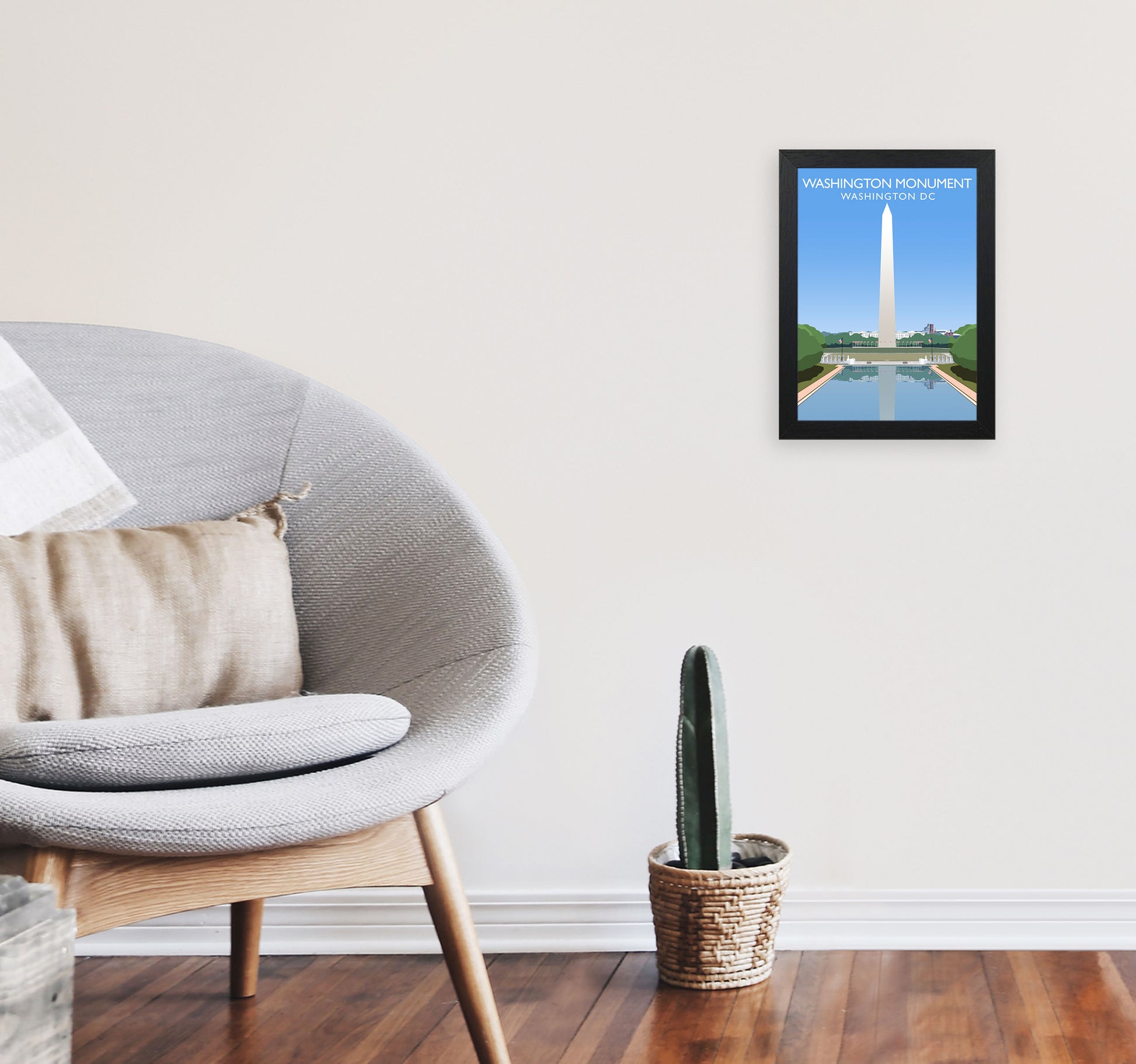 Washington DC Monument Travel Art Print by Richard O'Neill A4 White Frame