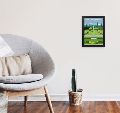 Welwyn Garden City Portrait Hertfordshire Travel Art Print by Richard O'Neill A4 White Frame
