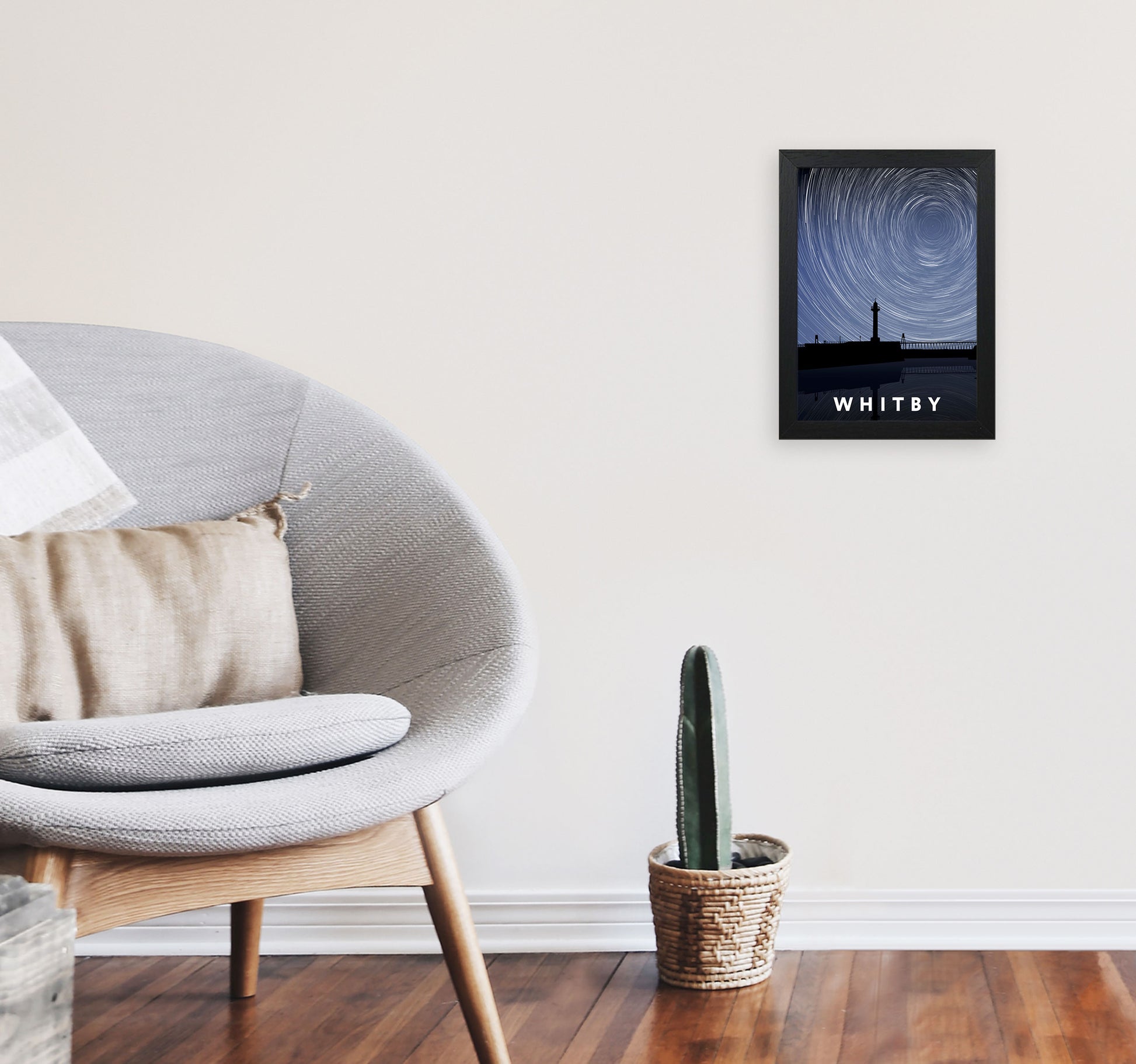 Whitby Night Timelapse Portrait Art Print by Richard O'Neill, Framed Wall Art A4 White Frame