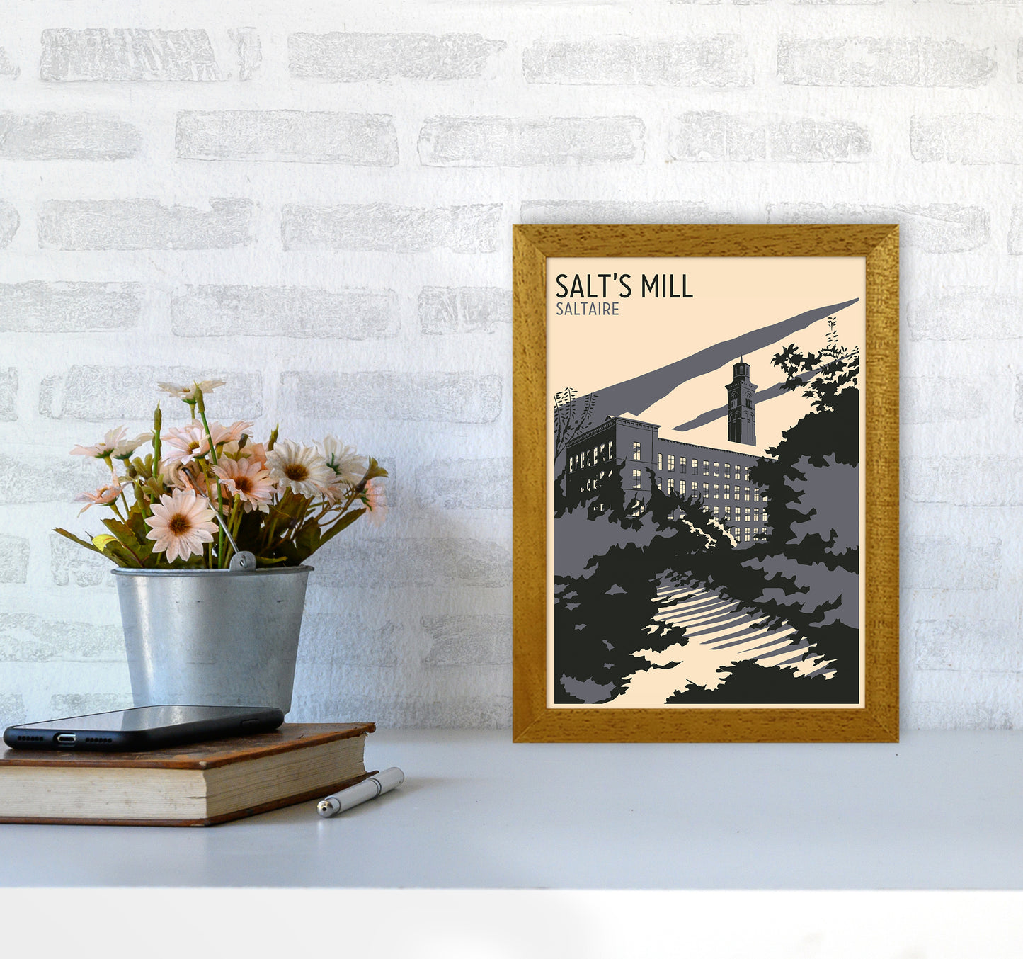 Salt's Mill, Saltaire Travel Art Print by Richard O'Neill A4 Print Only