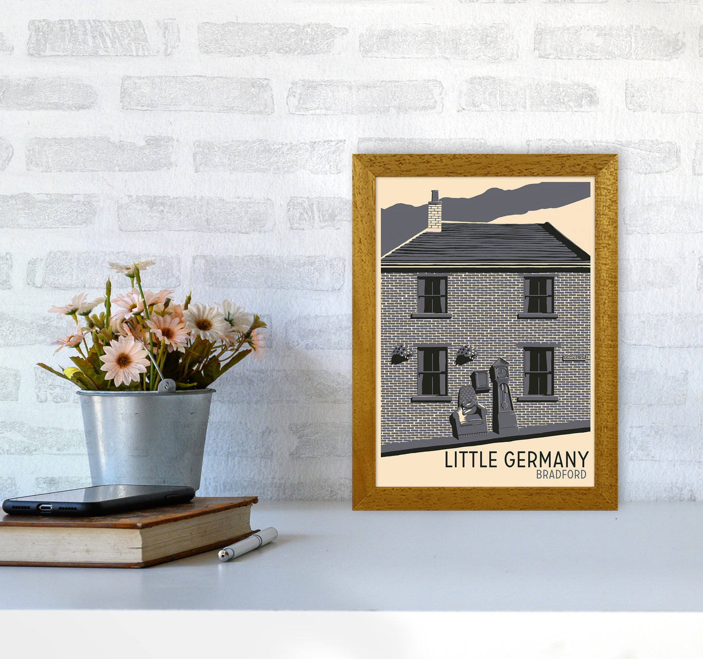 Little Germany, Bradford Travel Art Print by Richard O'Neill A4 Print Only