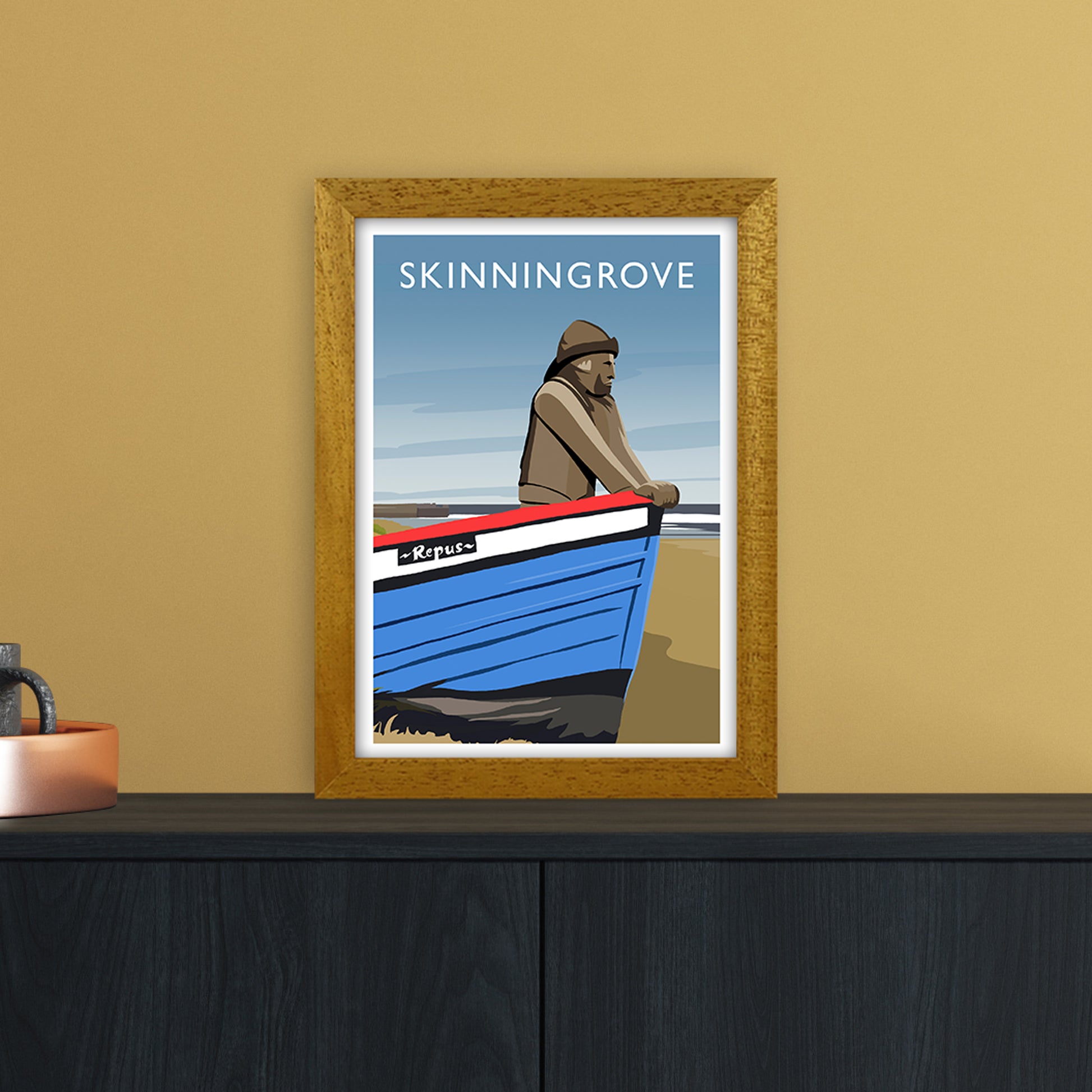 Skinningrove Portrait Travel Art Print by Richard O'Neill A4 Print Only