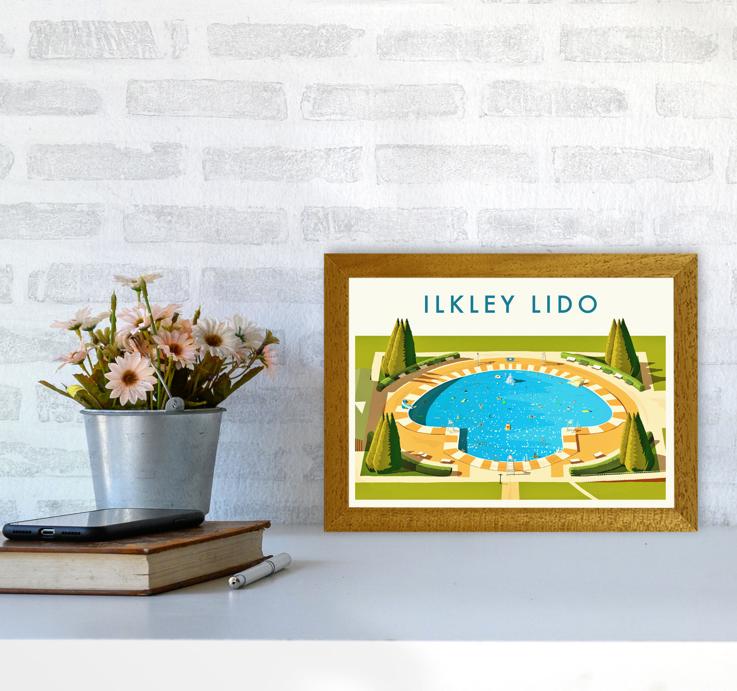 Ilkley Lido Travel Art Print by Richard O'Neill A4 Print Only