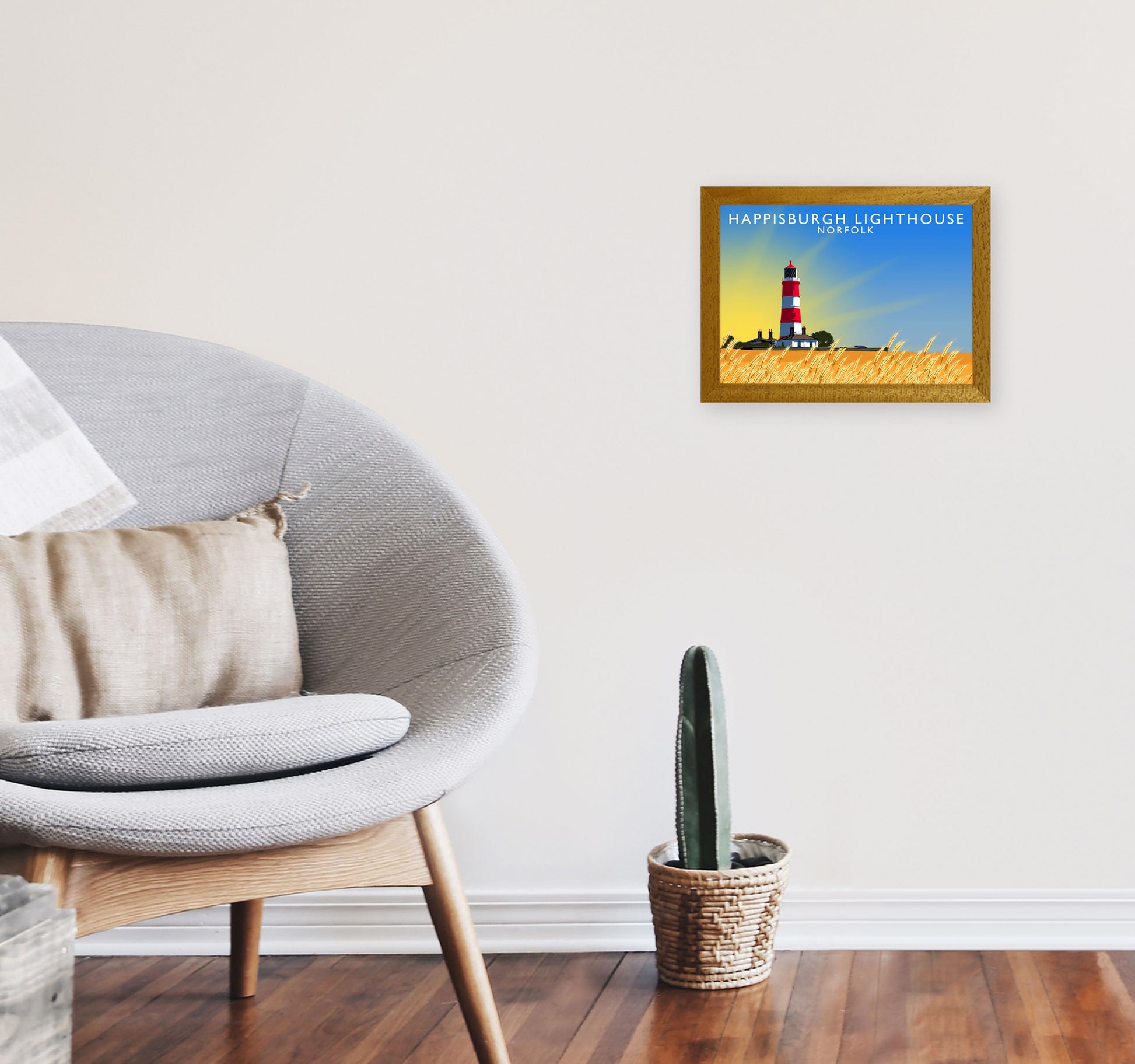 Hapisburgh Lighthouse Norfolk Art Print by Richard O'Neill, Framed Wall Art A4 Print Only