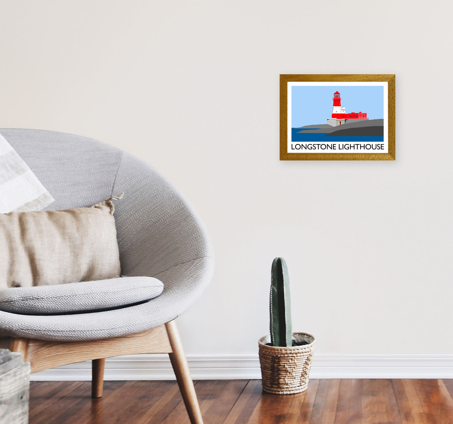 Longstone Lighthouse Travel Art Print by Richard O'Neill, Framed Wall Art A4 Print Only