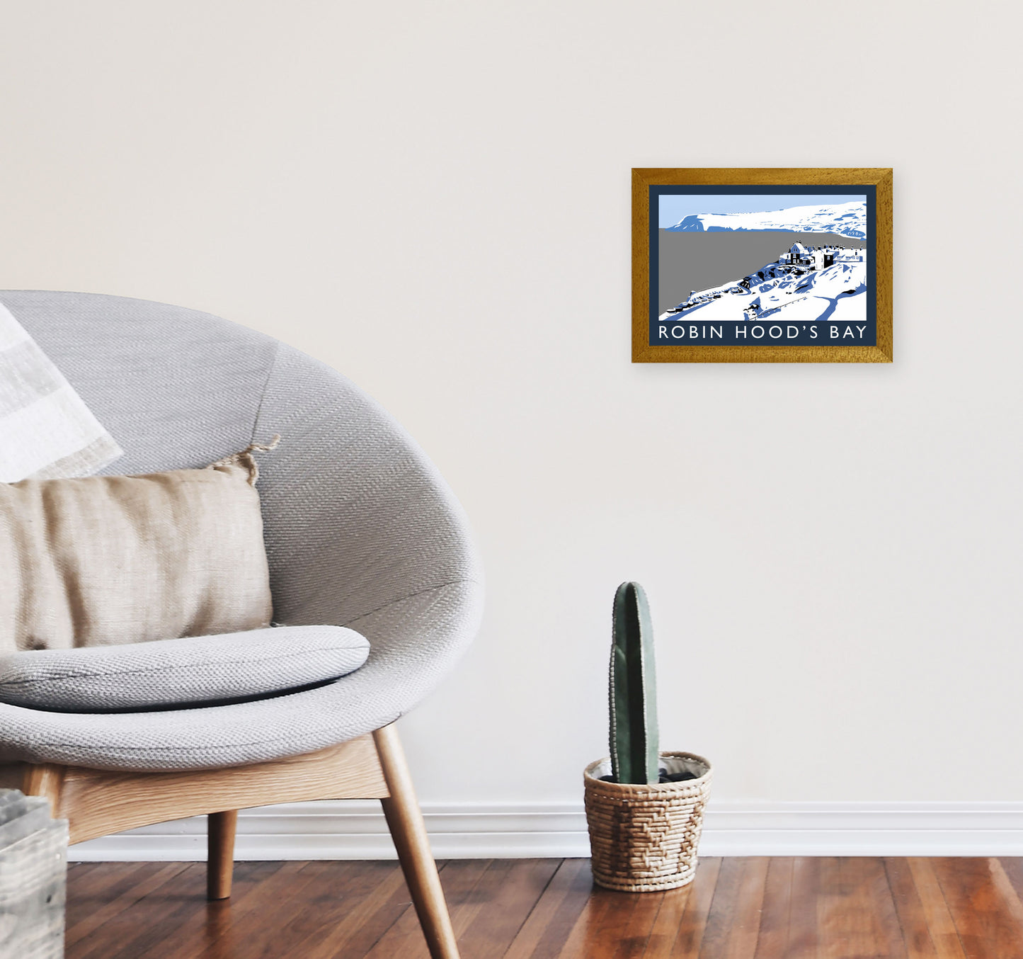 Robin Hood's Bay In Snow Travel Art Print by Richard O'Neill, Framed Wall Art A4 Print Only