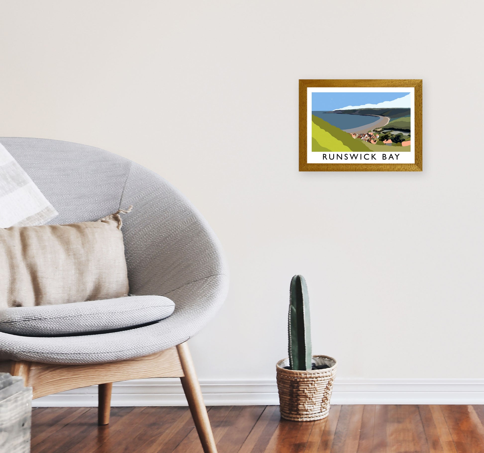 Runswick Bay Travel Art Print by Richard O'Neill, Framed Wall Art A4 Print Only