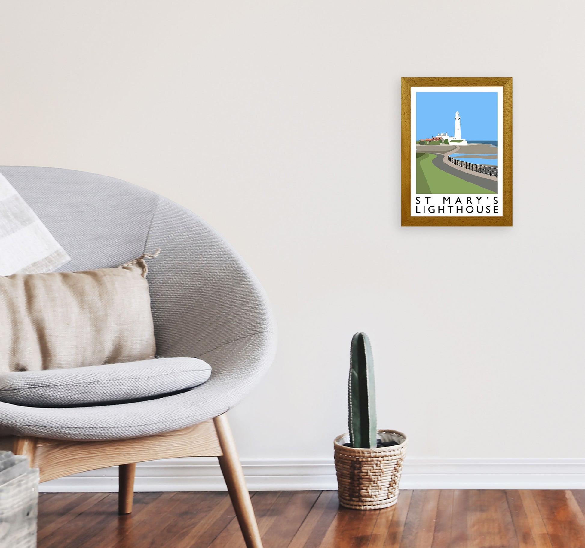 St Mary's Lighthouse Portrait Travel Art Print by Richard O'Neill A4 Print Only