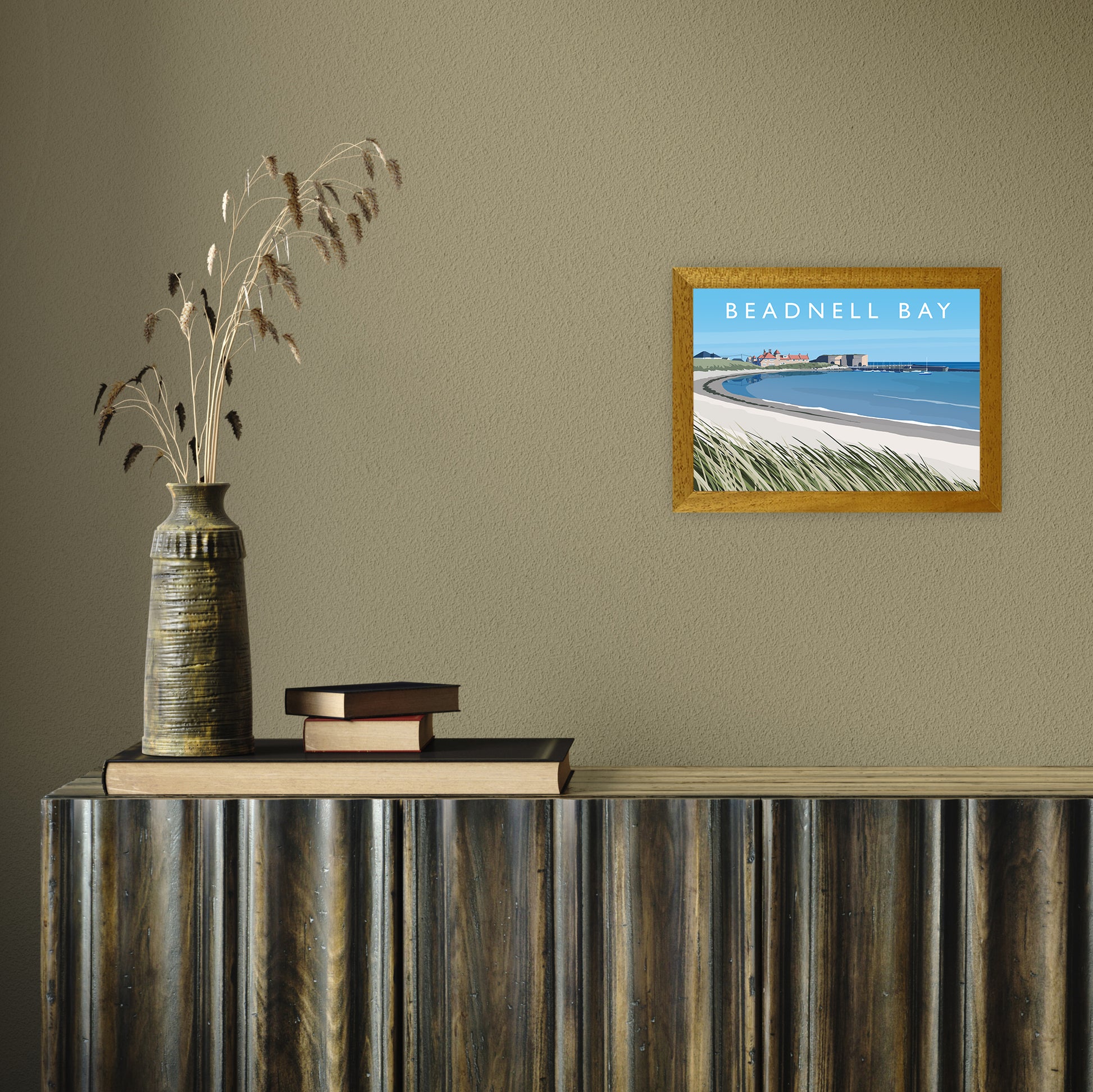 Beadnell Bay by Richard O'Neill A4 Oak Frame