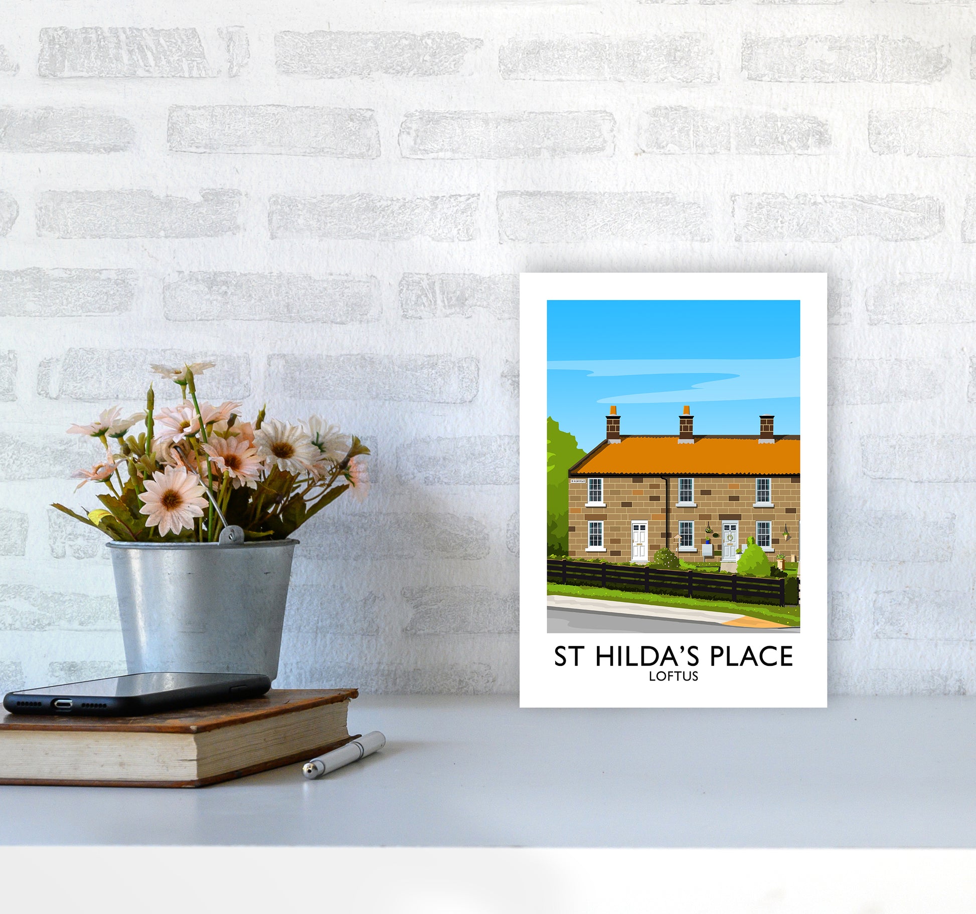 St Hilda's Place Portrait Art Print by Richard O'Neill A4 Black Frame