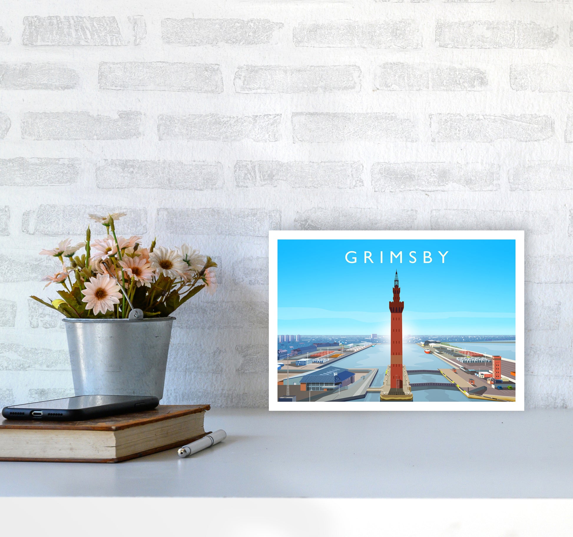 Grimsby Art Print by Richard O'Neill A4 Black Frame