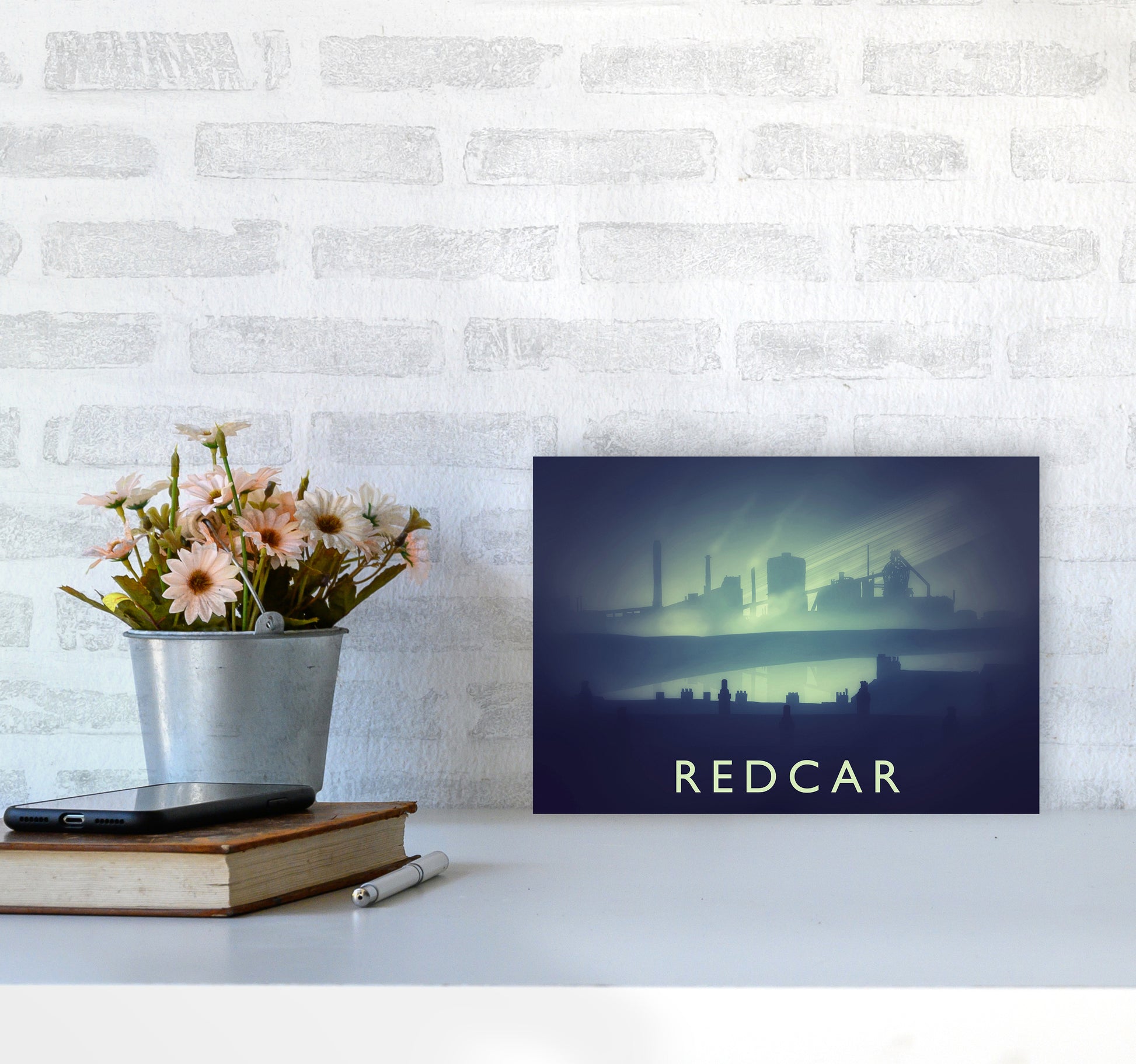 Redcar (night) Travel Art Print by Richard O'Neill A4 Black Frame