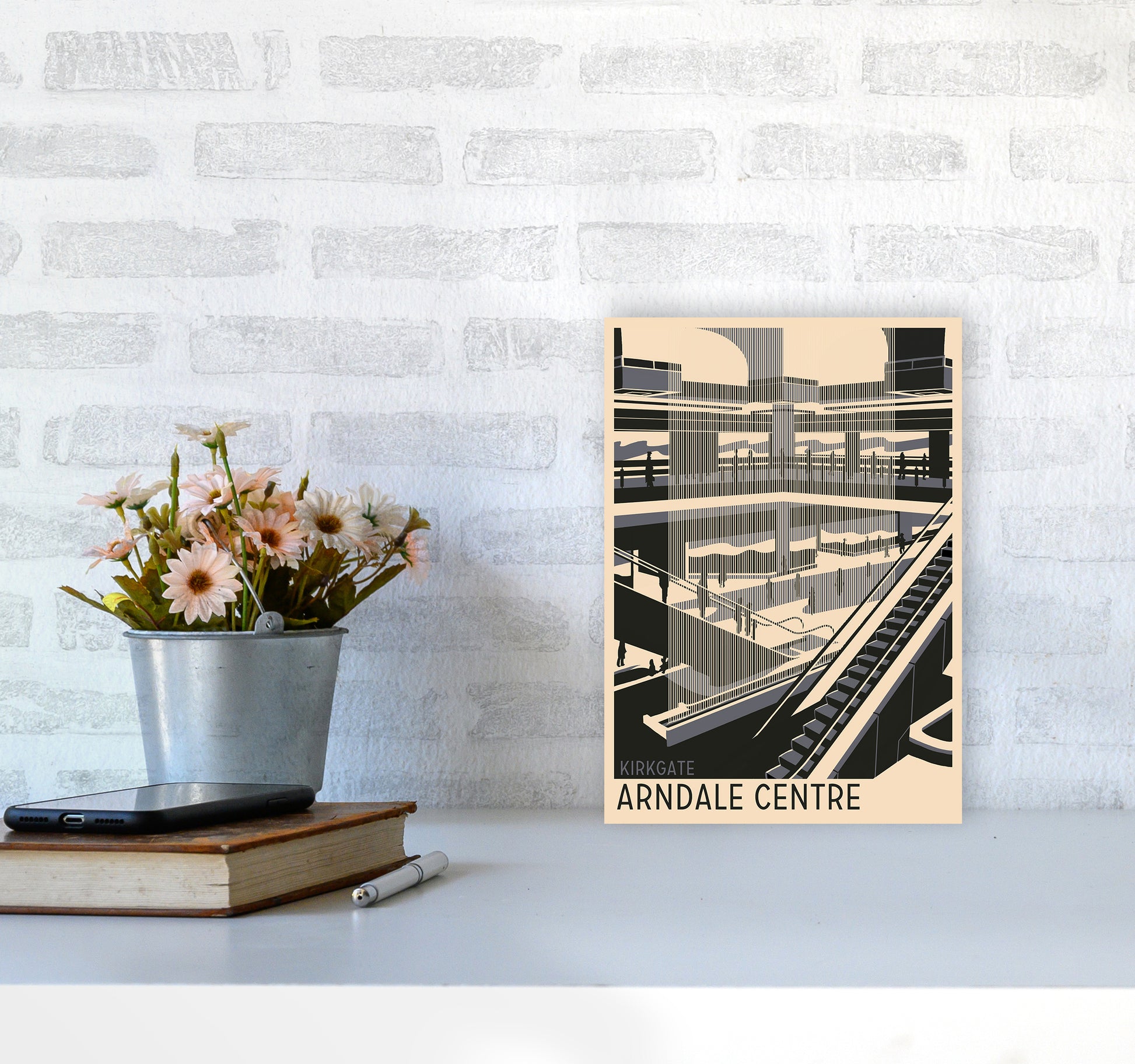 Kirkgate Arndale Centre Travel Art Print by Richard O'Neill A4 Black Frame