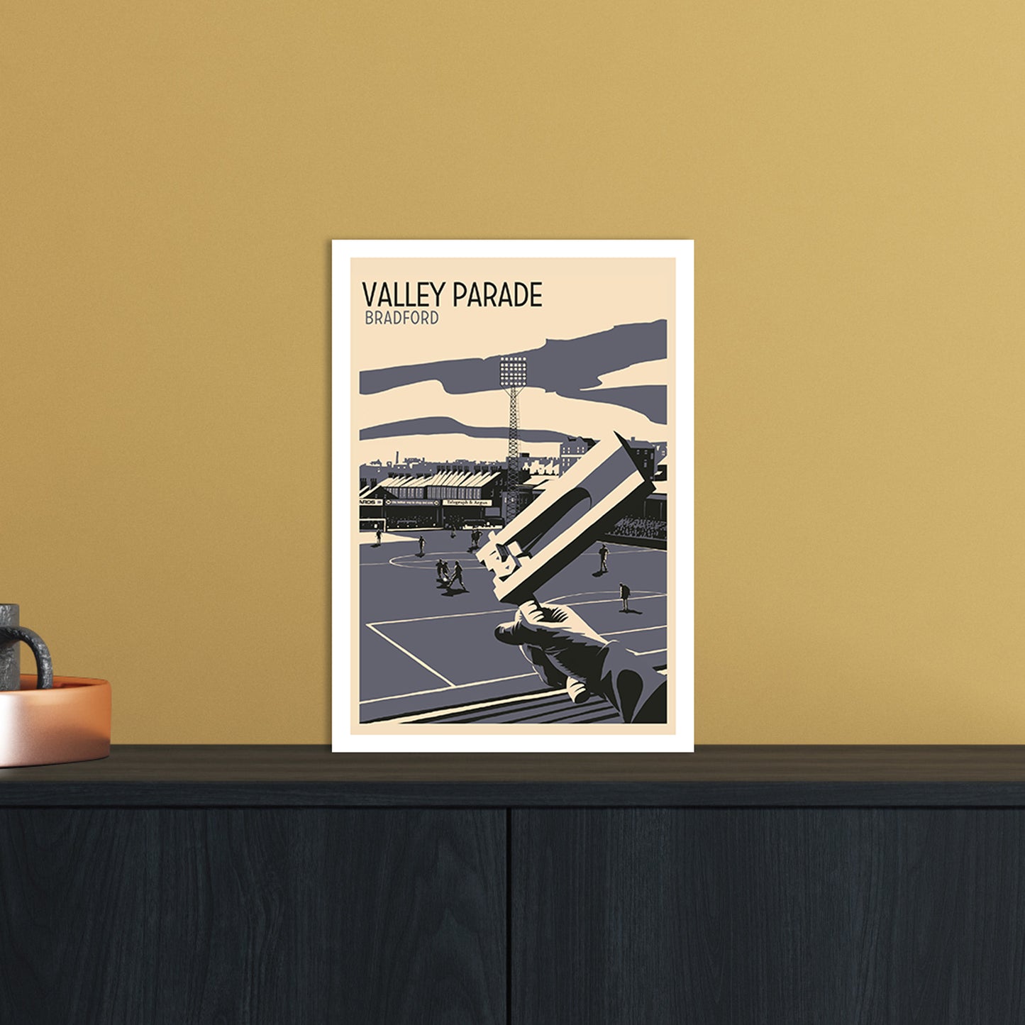 Valley Parade Travel Art Print by Richard O'Neill A4 Black Frame