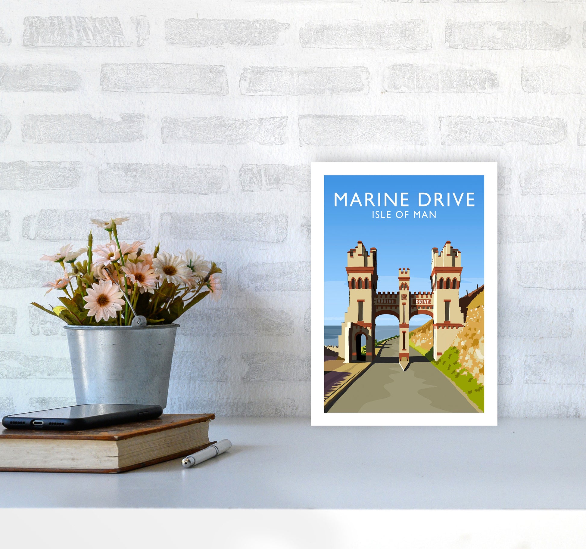 Marine Drive portrait Travel Art Print by Richard O'Neill A4 Black Frame