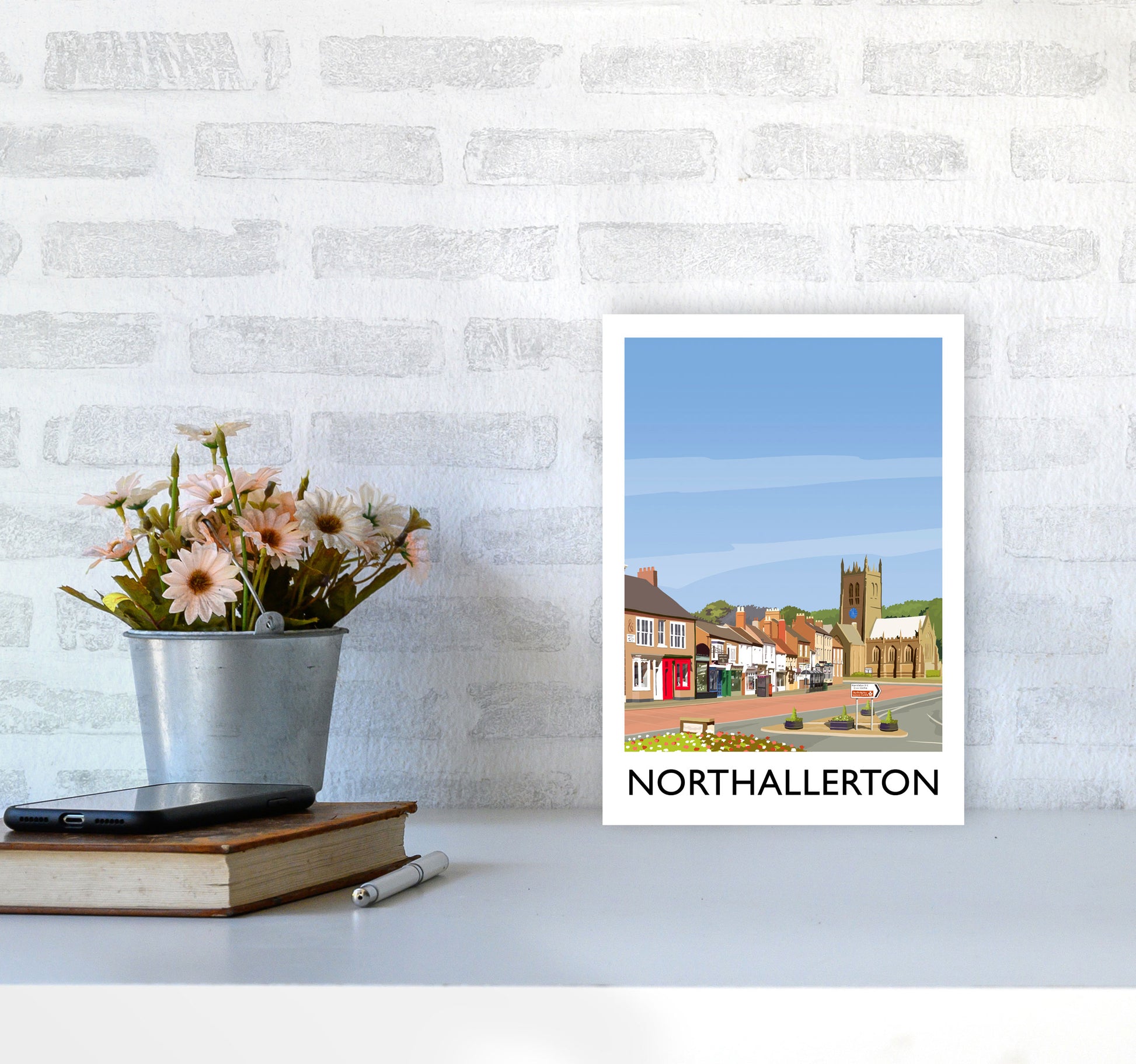 Northallerton 5 portrait Travel Art Print by Richard O'Neill A4 Black Frame