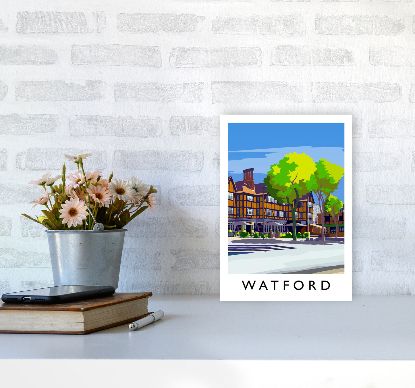 Watford 2 portrait Travel Art Print by Richard O'Neill A4 Black Frame