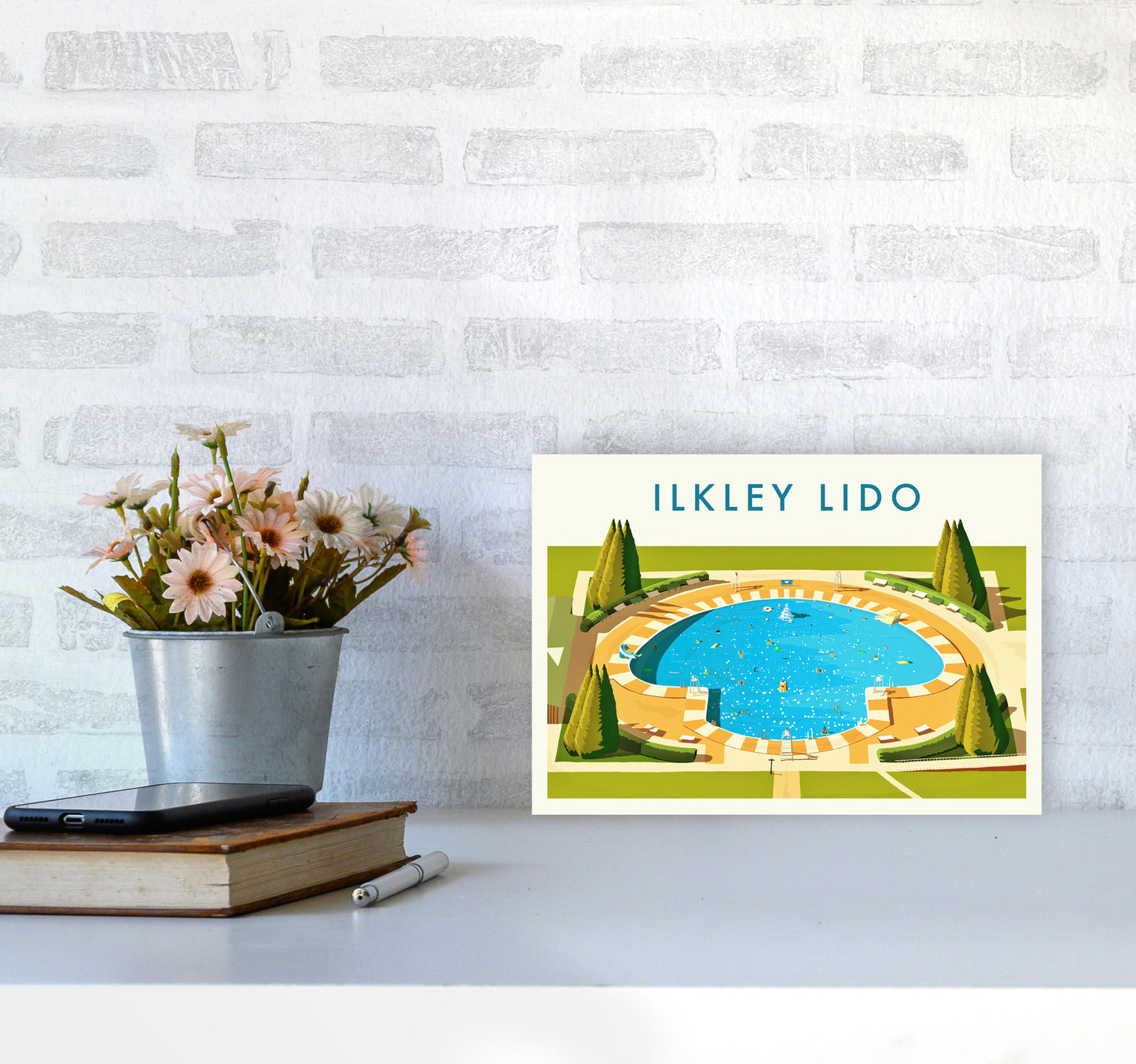 Ilkley Lido Travel Art Print by Richard O'Neill A4 Black Frame