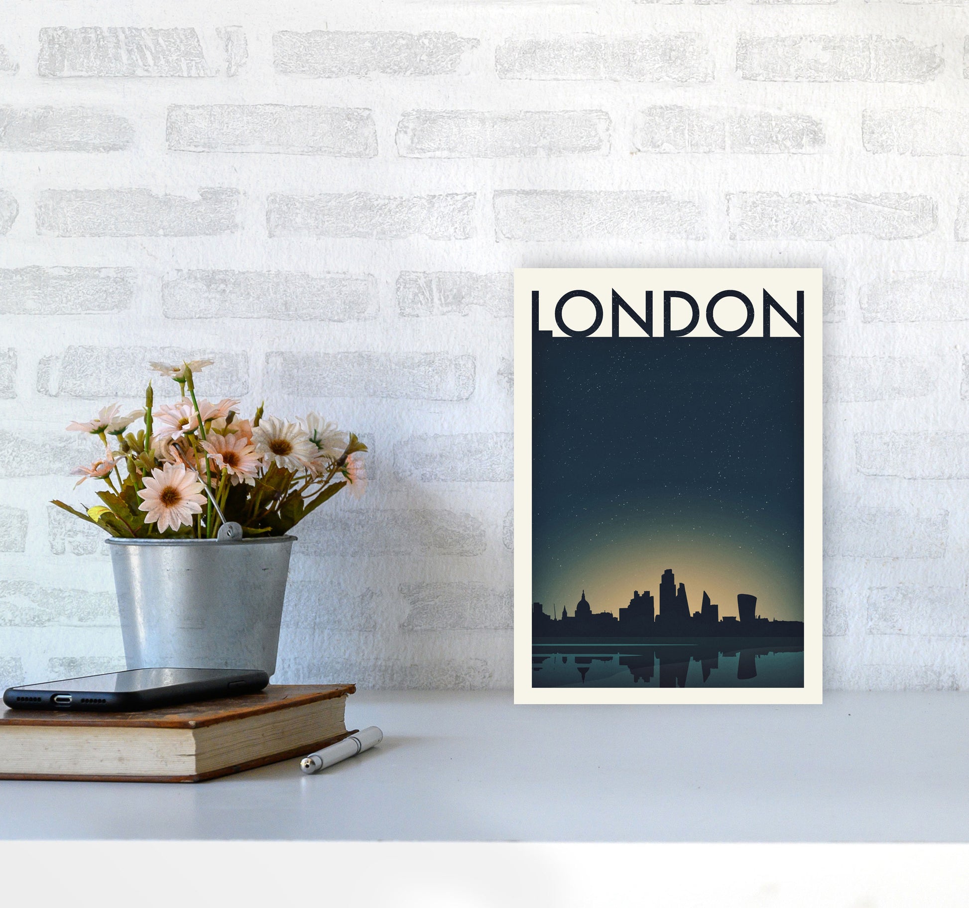 London 4 (Night) Travel Art Print by Richard O'Neill A4 Black Frame