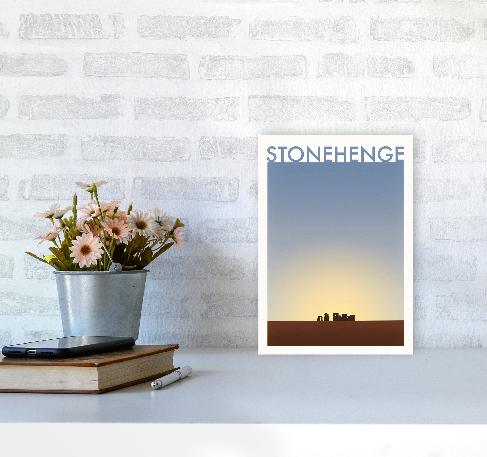 Stonehenge 2 (Day) Travel Art Print by Richard O'Neill A4 Black Frame