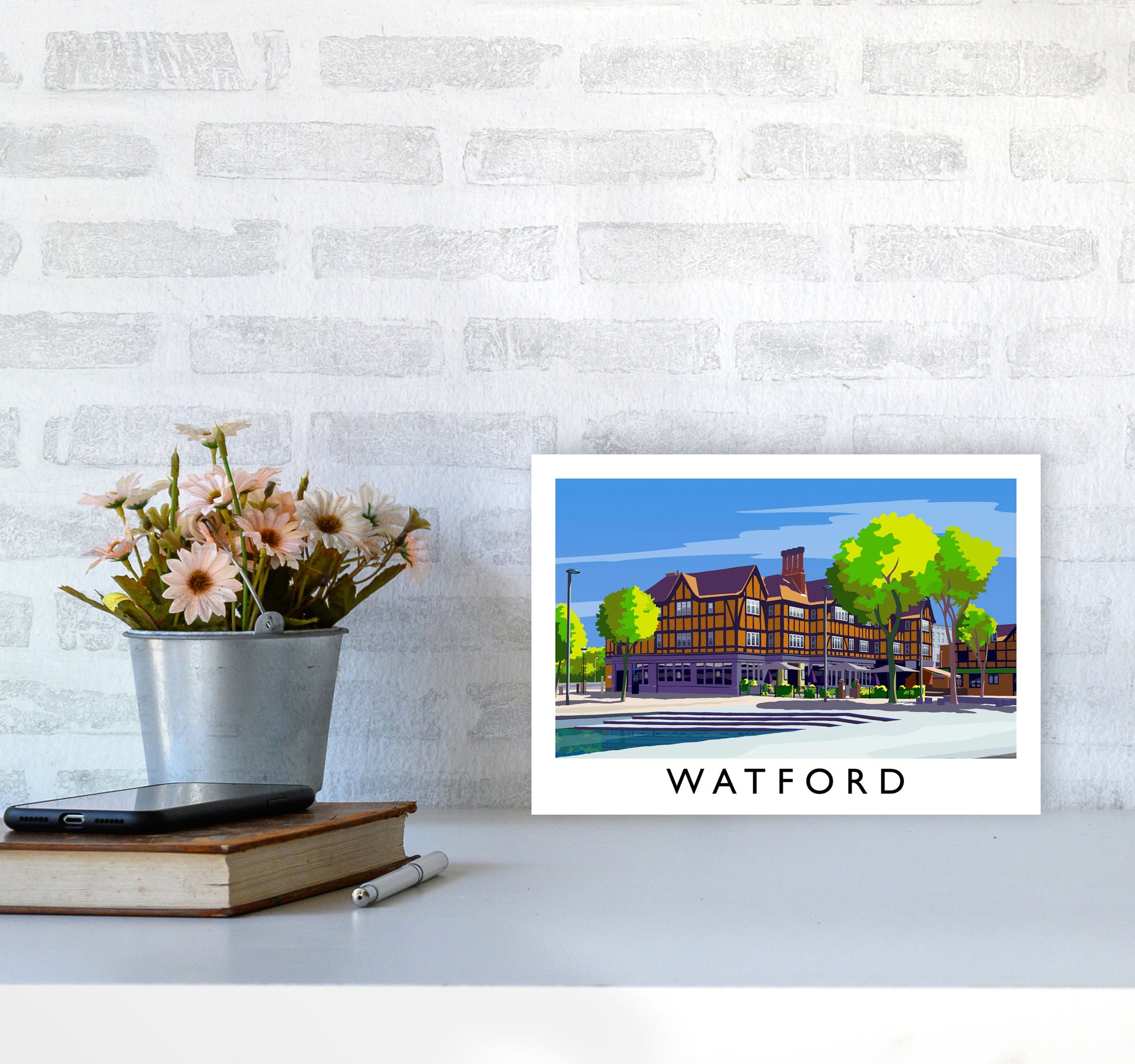 Watford 2 Travel Art Print by Richard O'Neill A4 Black Frame