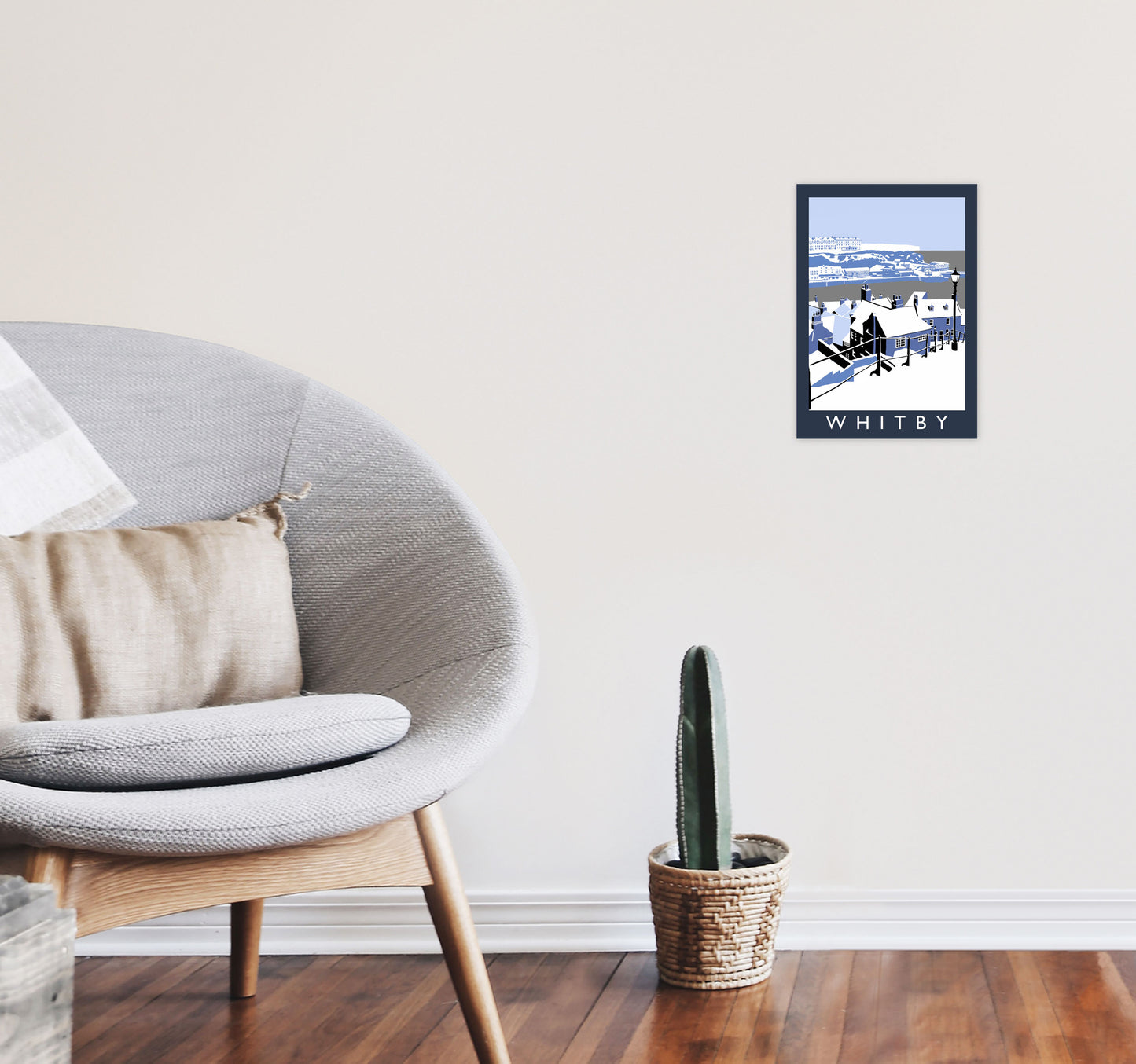 Whitby In Snow Framed Digital Art Print by Richard O'Neill A4 Black Frame