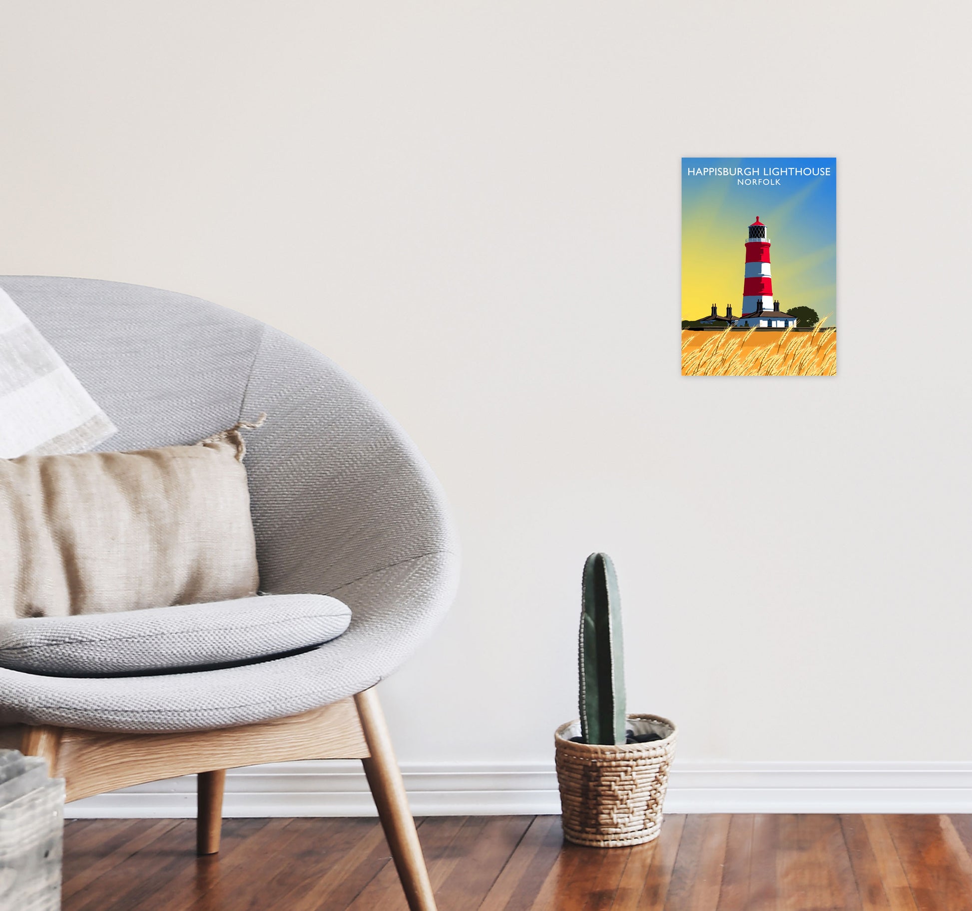 Happisburgh Lighthouse Norfolk Art Print by Richard O'Neill A4 Black Frame