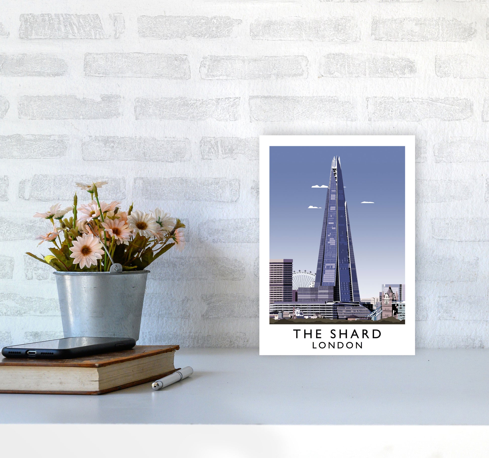 The Shard London Vintage Travel Art Poster by Richard O'Neill, Framed Wall Art Print, Cityscape, Landscape Art Gifts A4 Black Frame