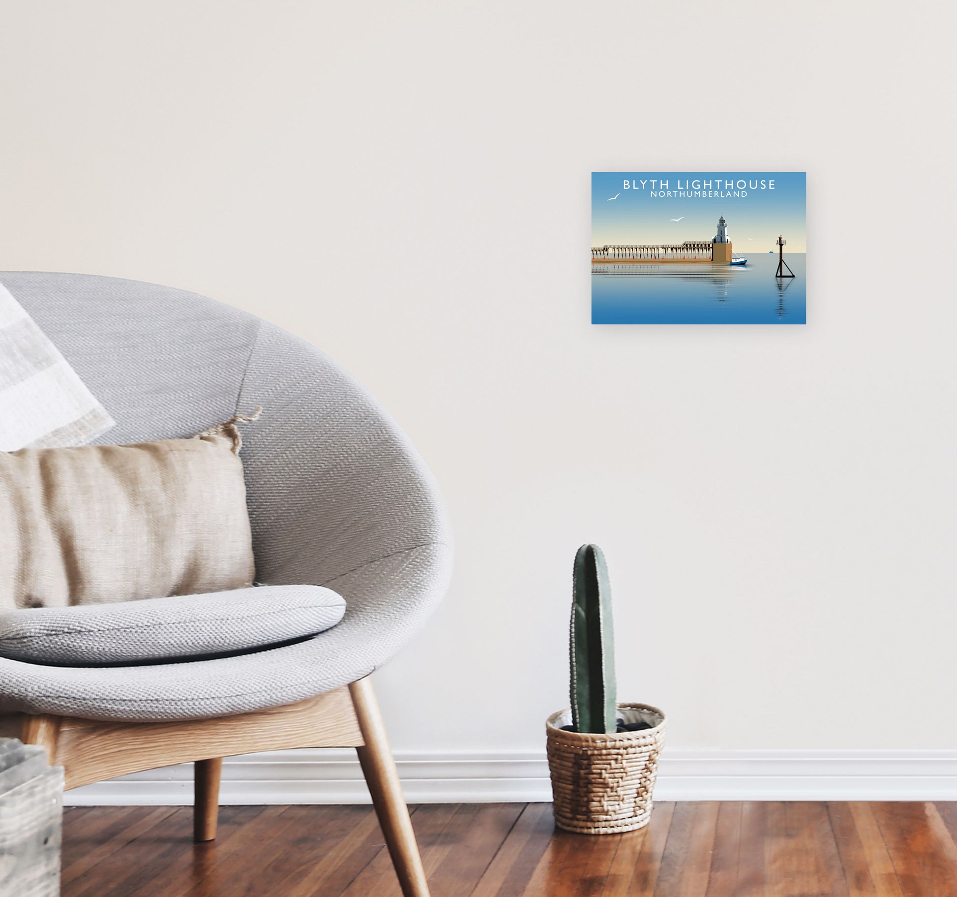 Blyth Lighthouse Northumberland Framed Digital Art Print by Richard O'Neill A4 Black Frame