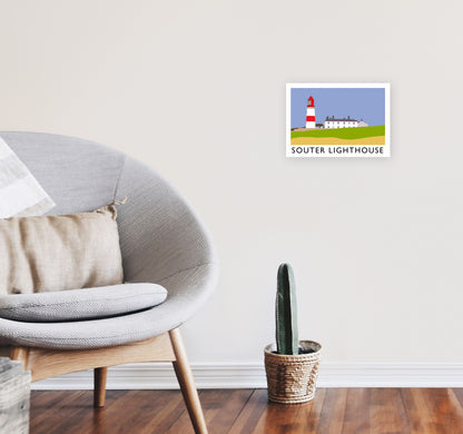 Souter Lighthouse Travel Art Print by Richard O'Neill, Framed Wall Art A4 Black Frame