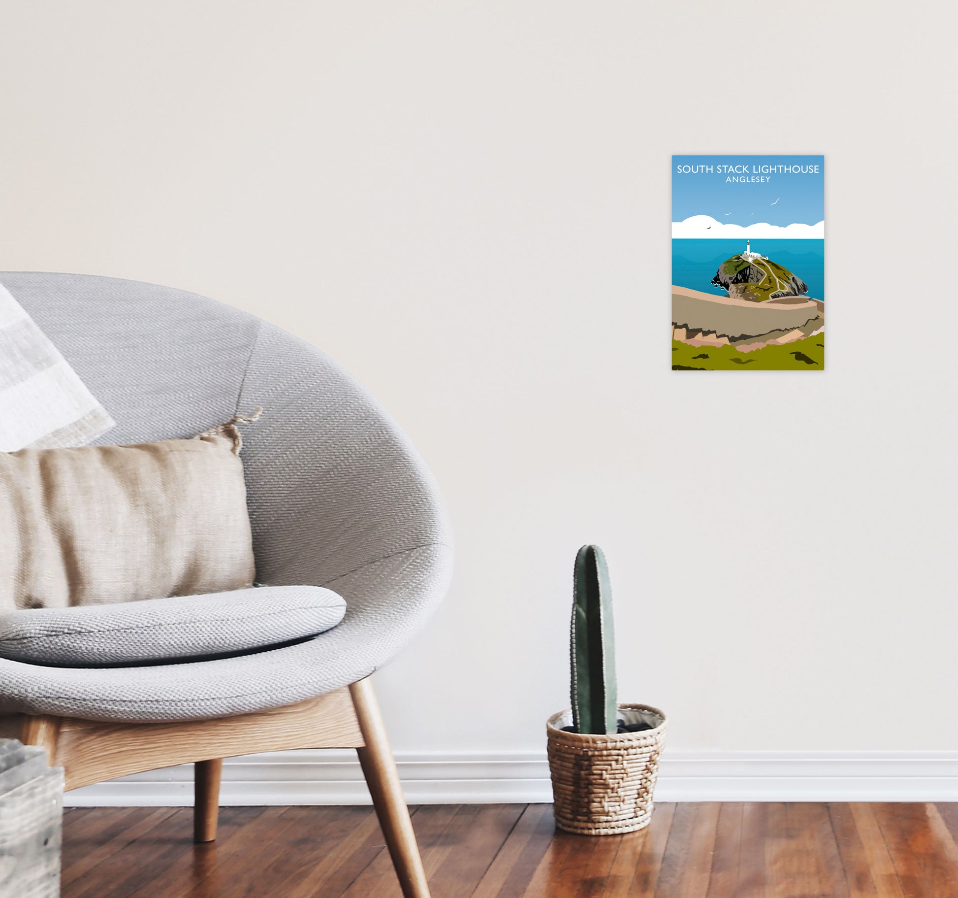 South Stack Lighthouse2 Portrait Anglesey Travel Art Print by Richard O'Neill A4 Black Frame