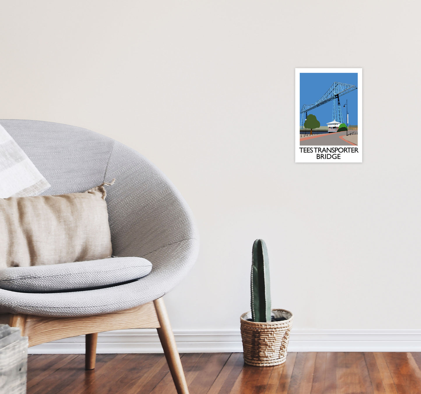 Tees Transporter Bridge Art Print by Richard O'Neill, Framed Wall Art A4 Black Frame