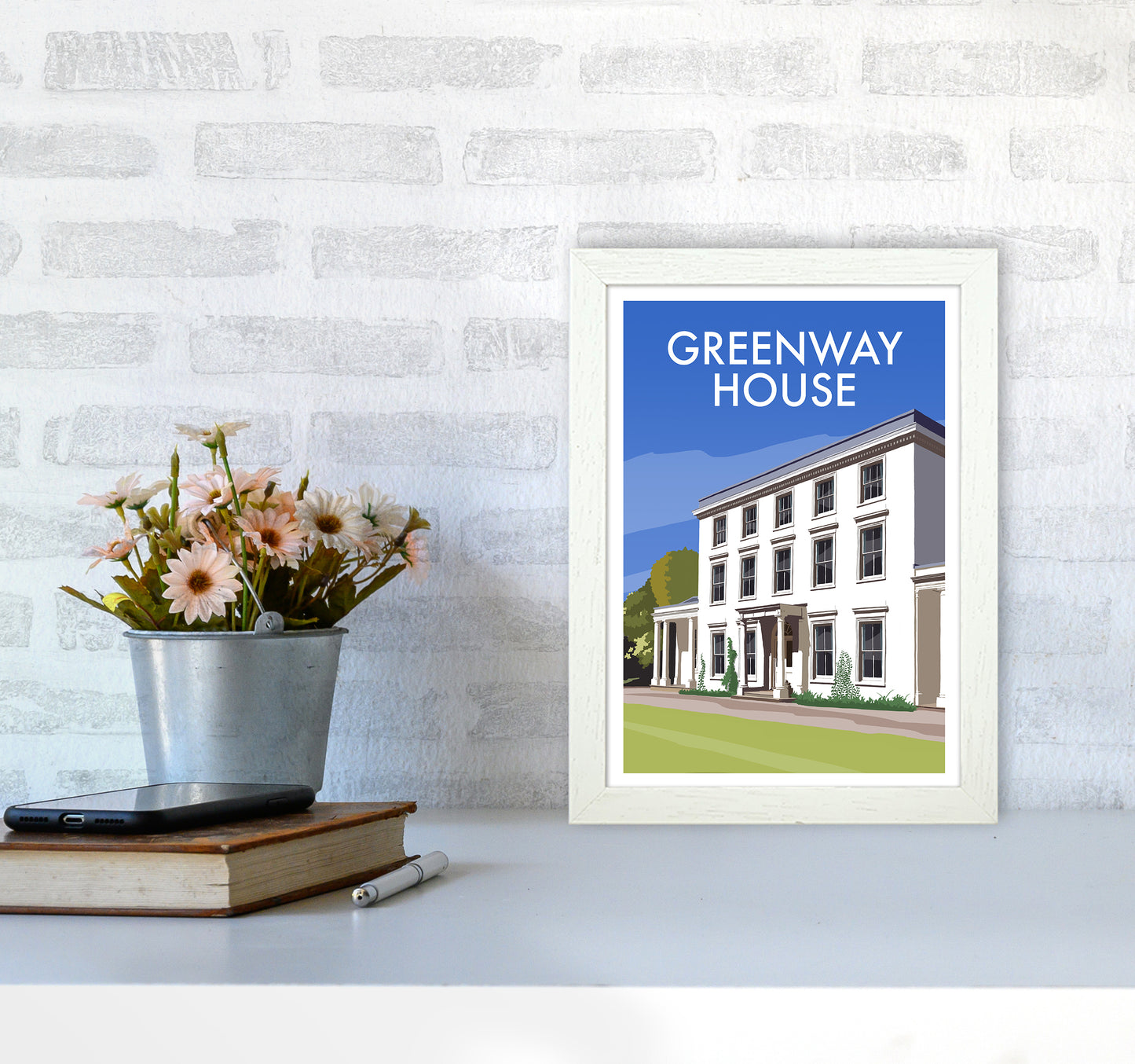 Greenway House Portrait Art Print by Richard O'Neill A4 Oak Frame