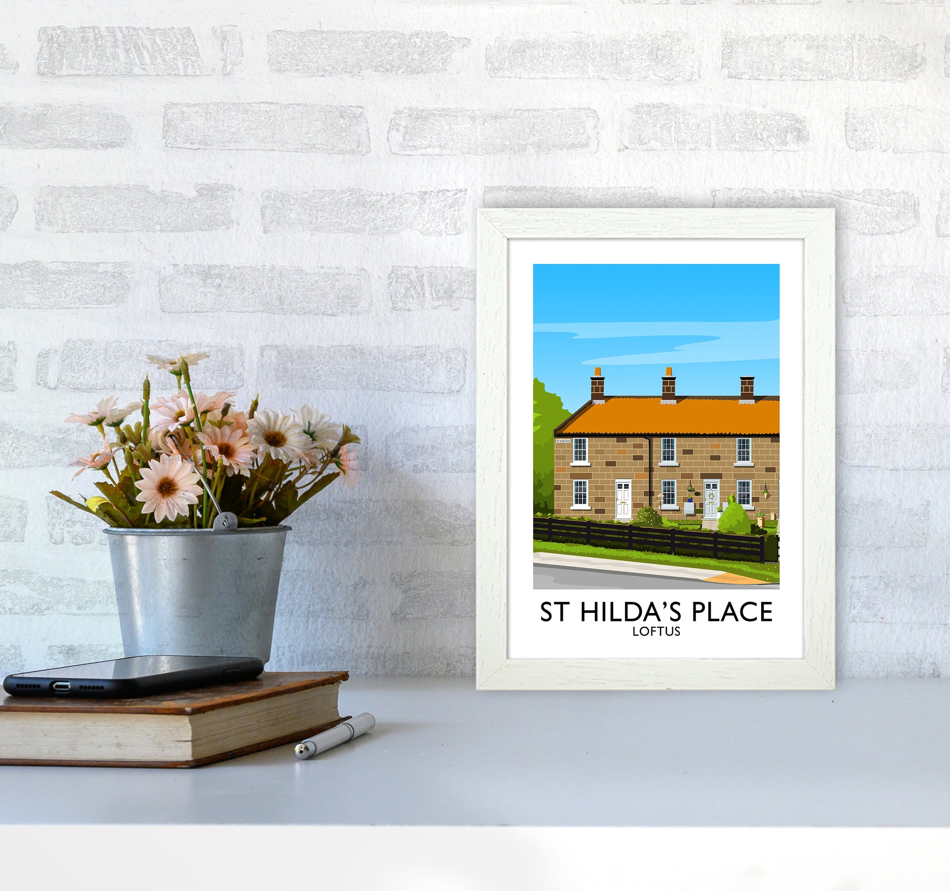 St Hilda's Place Portrait Art Print by Richard O'Neill A4 Oak Frame