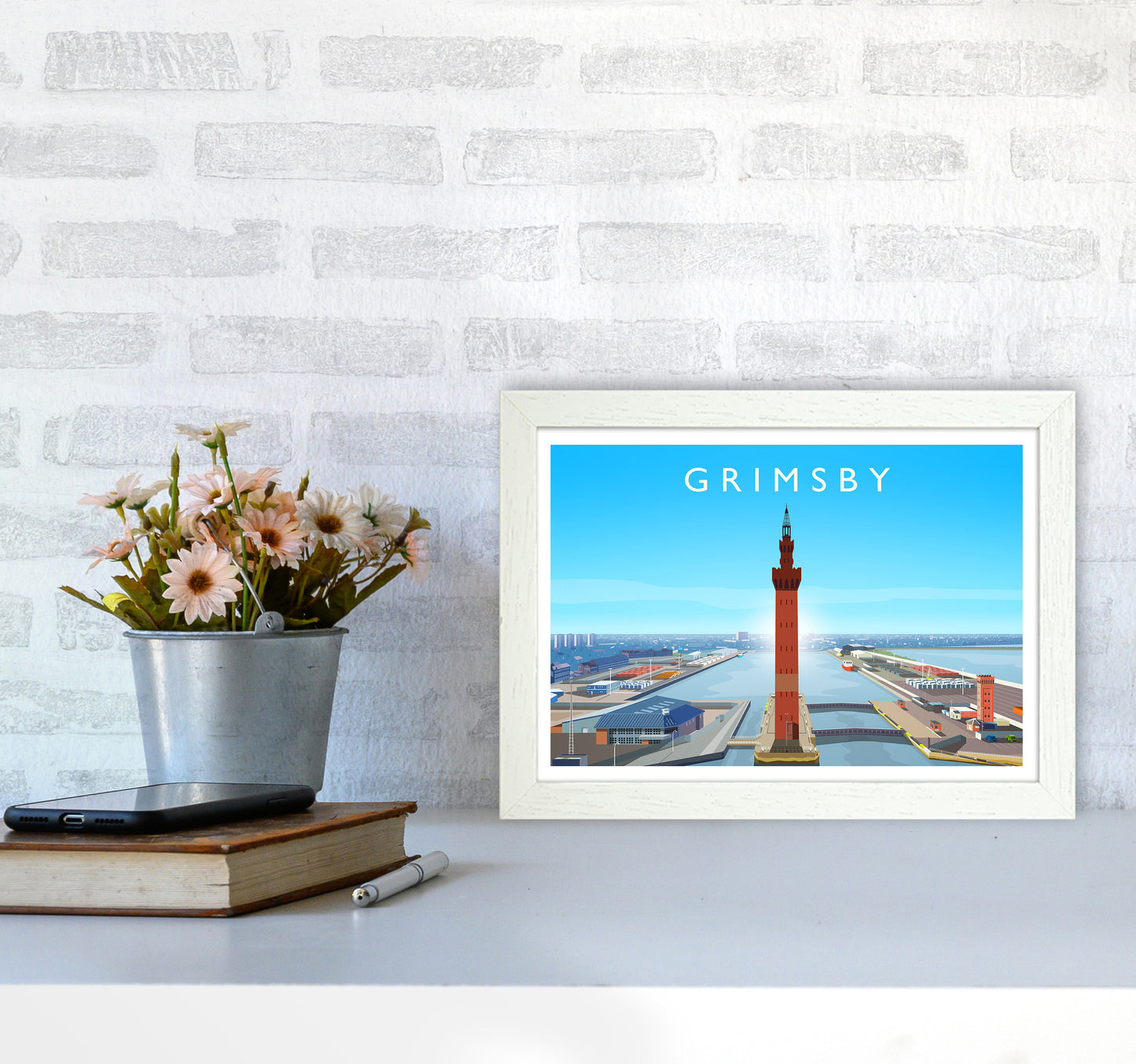 Grimsby Art Print by Richard O'Neill A4 Oak Frame