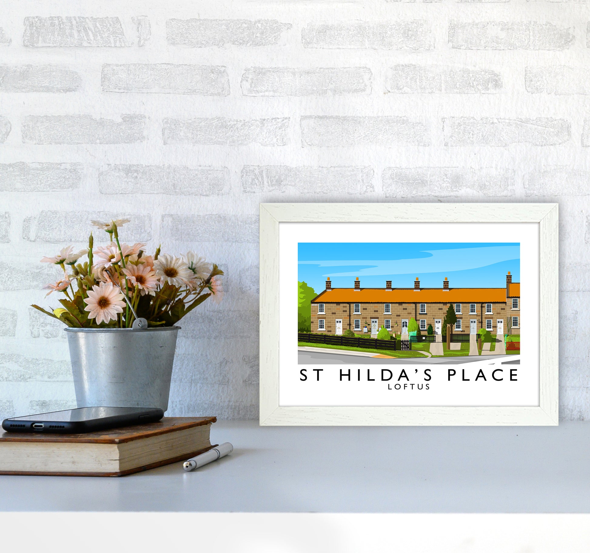 St Hilda's Place Art Print by Richard O'Neill A4 Oak Frame