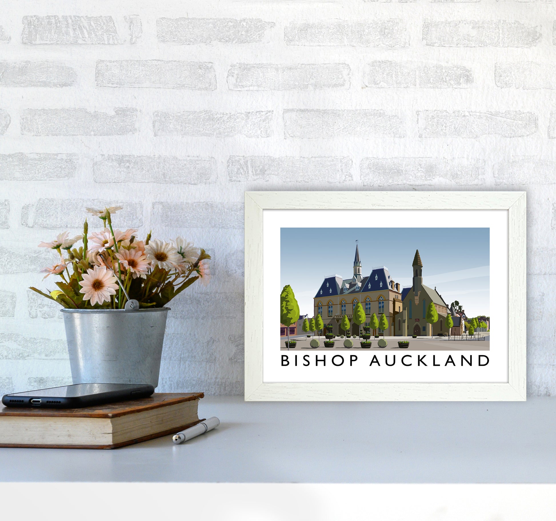 Bishop Auckland Art Print by Richard O'Neill A4 Oak Frame