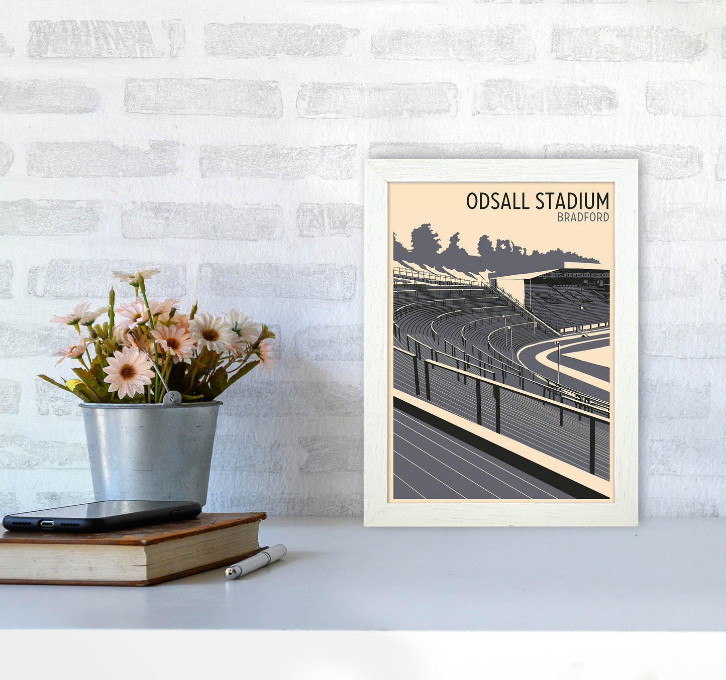 Odsal Stadium, Bradford Travel Art Print by Richard O'Neill A4 Oak Frame