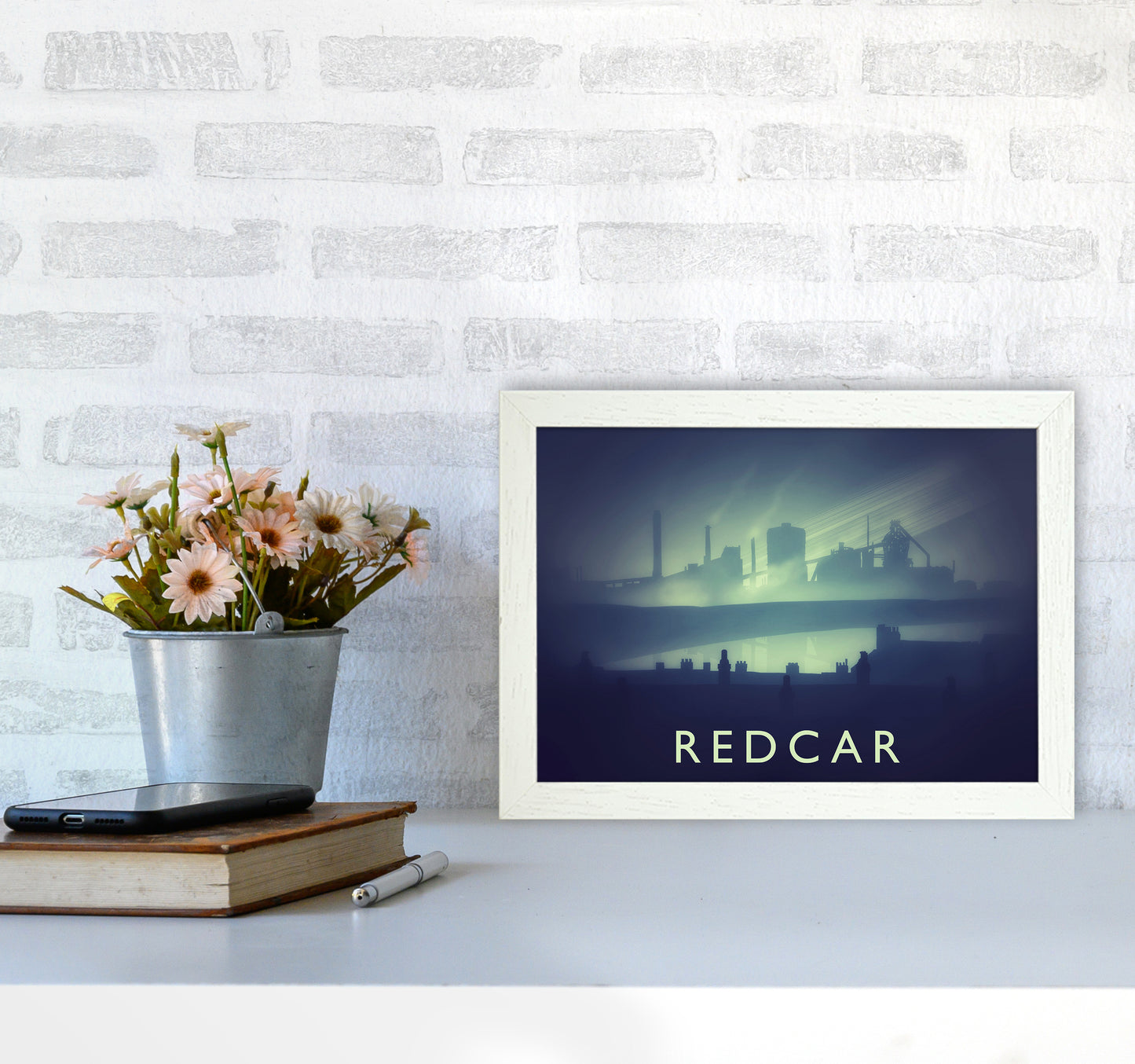 Redcar (night) Travel Art Print by Richard O'Neill A4 Oak Frame