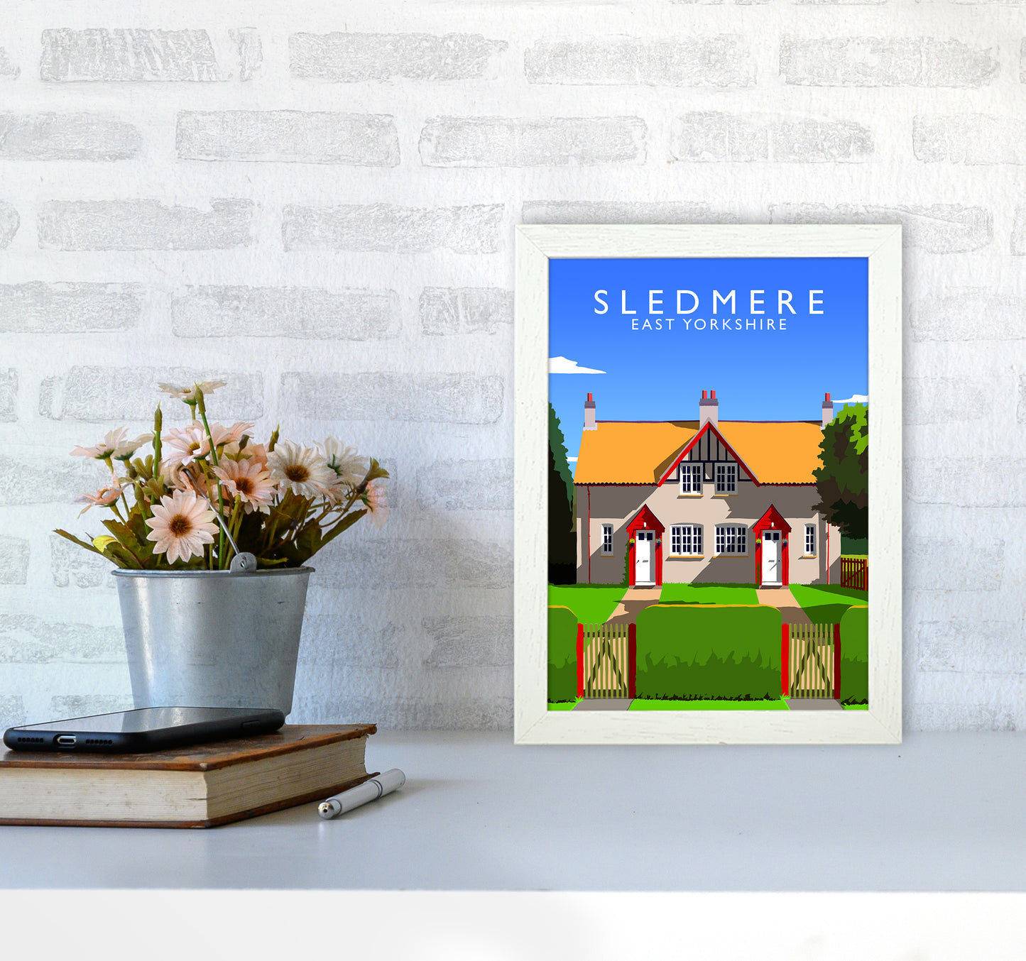 Sledmere portrait Travel Art Print by Richard O'Neill A4 Oak Frame