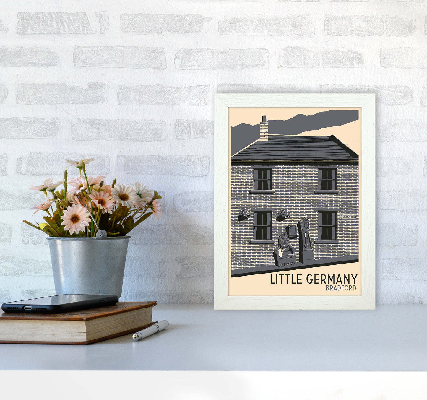 Little Germany, Bradford Travel Art Print by Richard O'Neill A4 Oak Frame